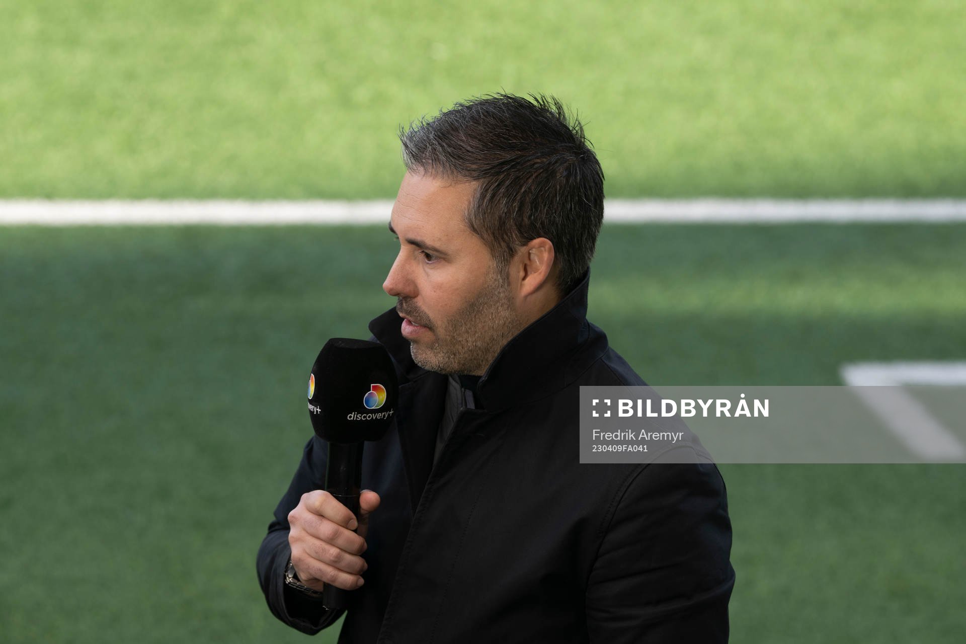 Hammarbys tränare Marti Cifuentes intervjuvas efter fotbollsmatchen i Allsvenskan mellan Häcken och Hammarby den 9 april 2023 i Göteborg. 