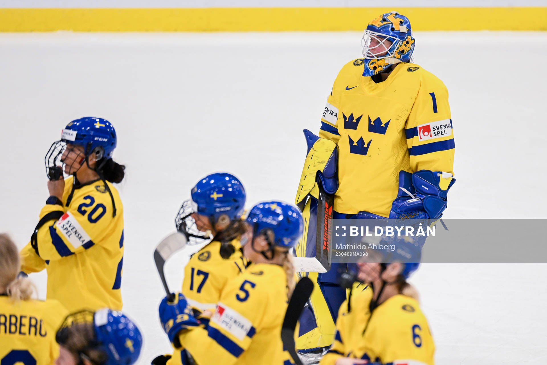 Goaltender Sara Grahn of Sweden looks dejected