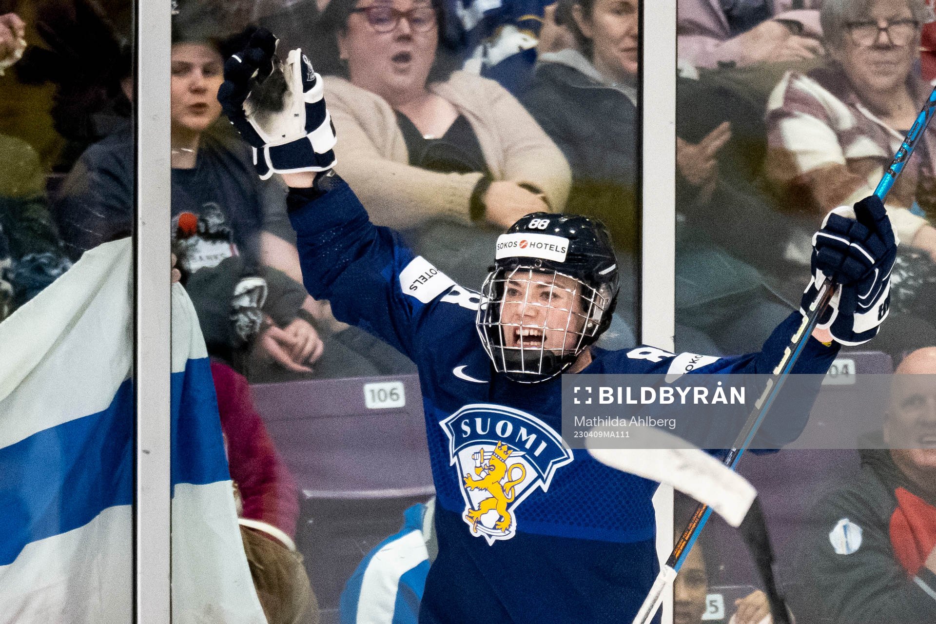 Ronja Savolainen of Finland celebrates scoring 4-2
