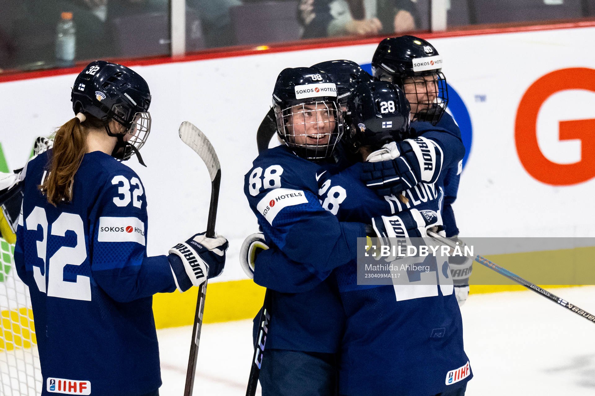 Ronja Savolainen of Finland celebrate with team mates