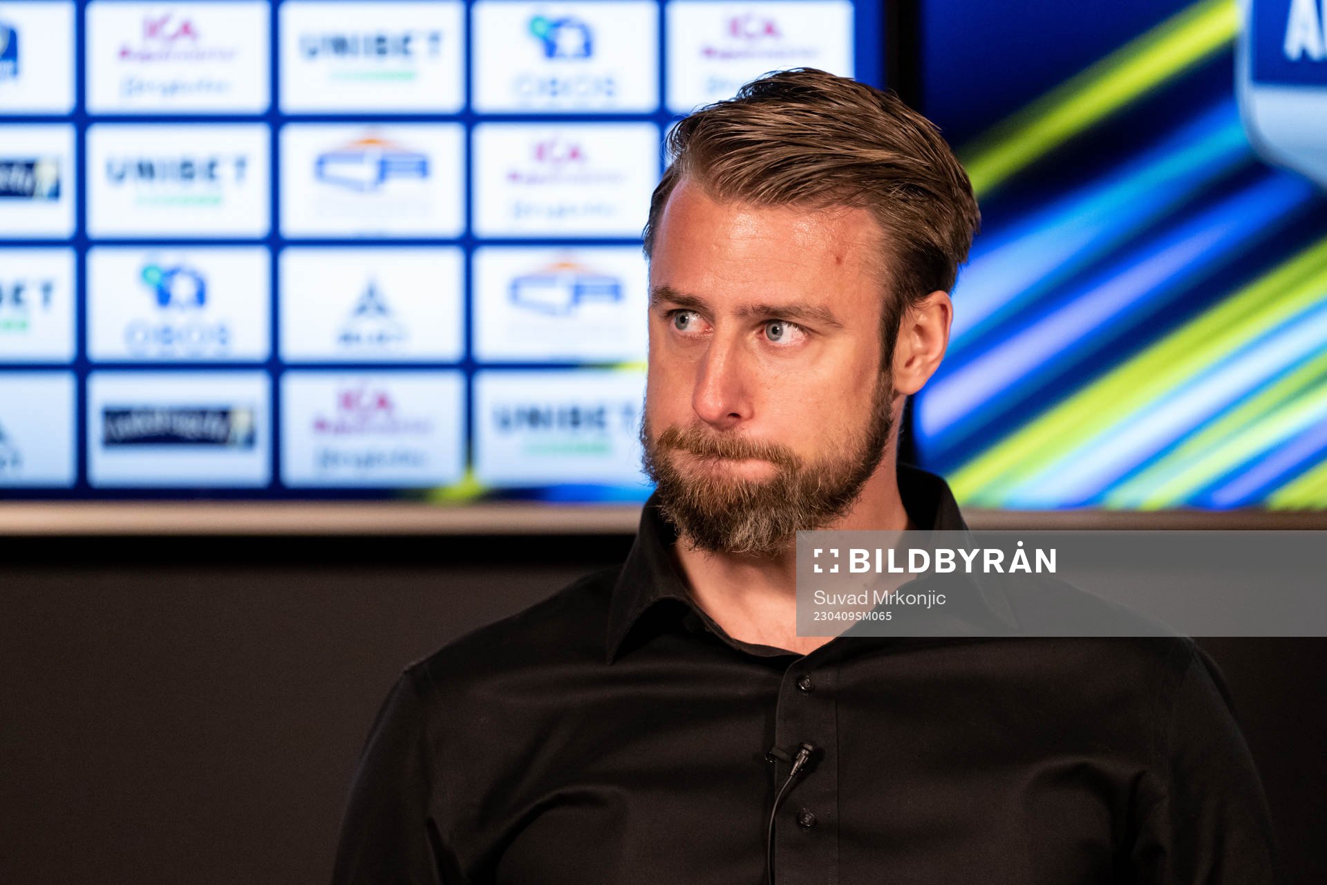 IFK Göteborgs tränare William Lundin på presskonferensen efter fotbollsmatchen i Allsvenskan mellan Kalmar och IFK Göteborg den 9 april 2023 i Kalmar.