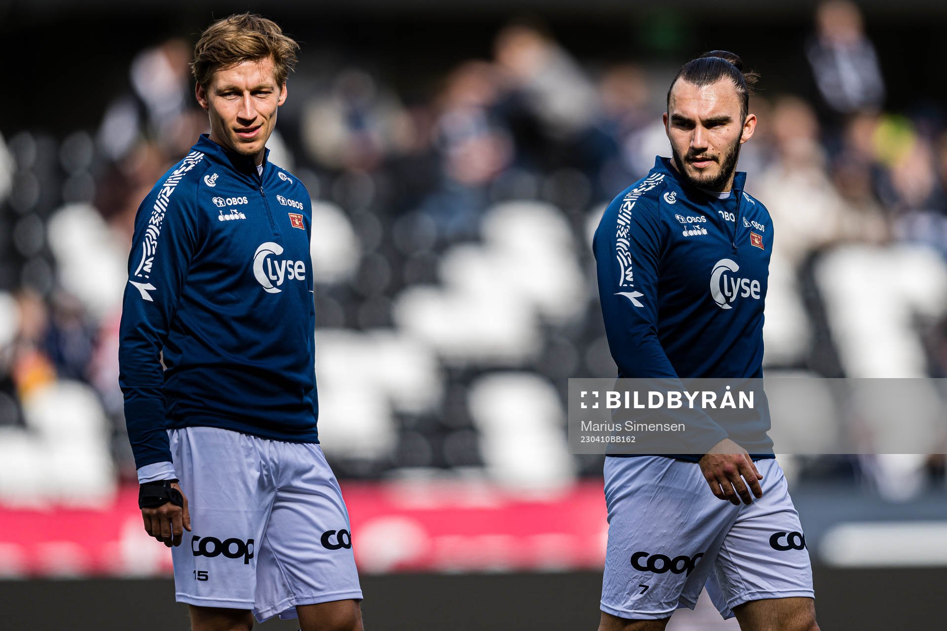 Niklas Sandberg and Nicholas D'Agostino of Viking ahead of the Eliteserien match between Rosenborg and Viking on April 10, 2023 in Trondheim.