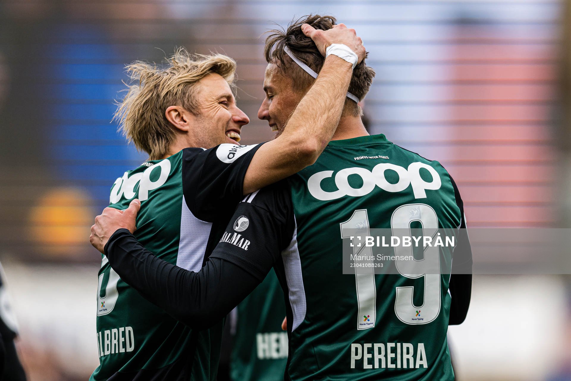 Adrian Pereira of Rosenborg celebrates with Per Ciljan