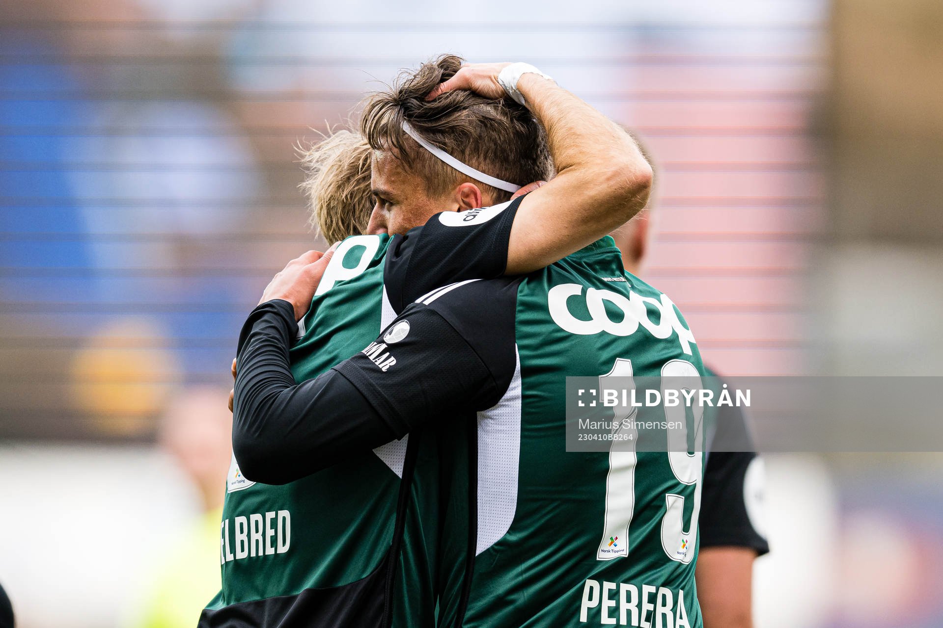 Adrian Pereira of Rosenborg celebrates with Per Ciljan