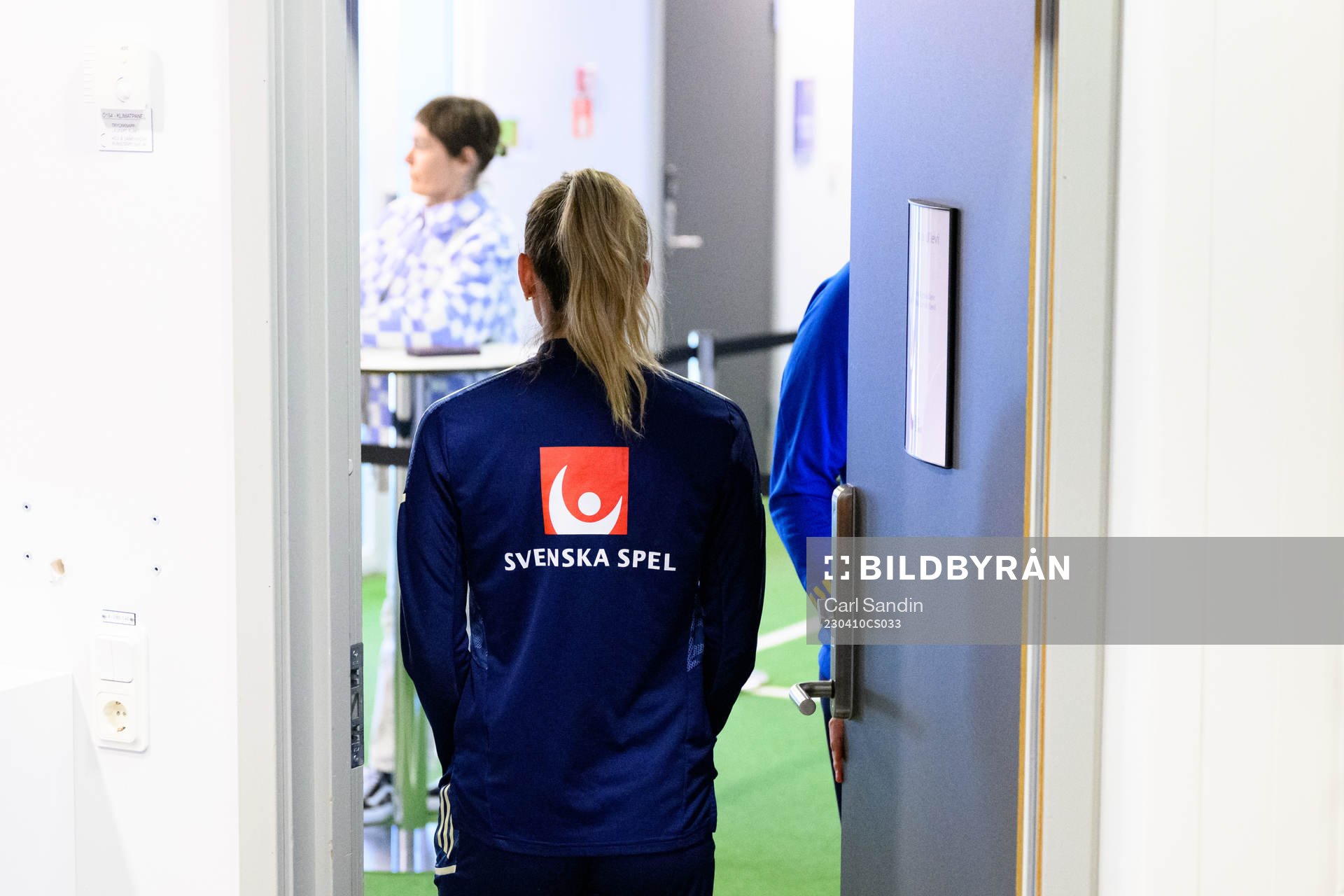 Kosovare Asllani leaves as she is being interviewed
