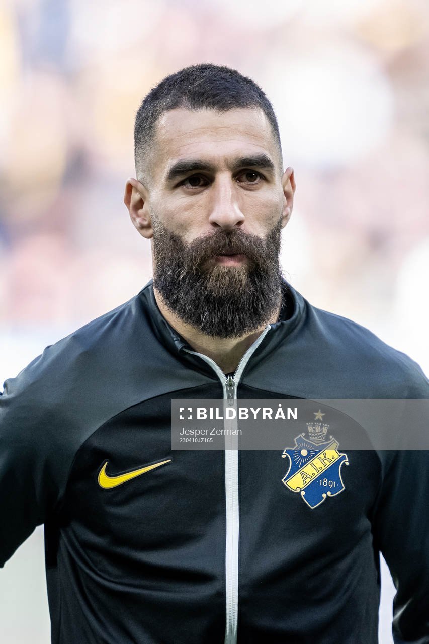 AIKs Jimmy Durmaz inför fotbollsmatchen i Allsvenskan mellan AIK och IFK Norrköping den 10 april 2023 i Stockholm. 