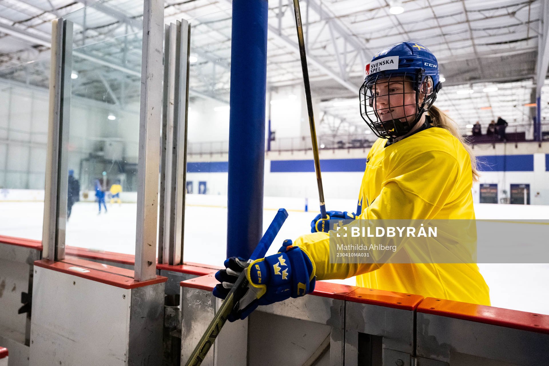 Lova Blom of Sweden at a practice session the 2023 IIHF