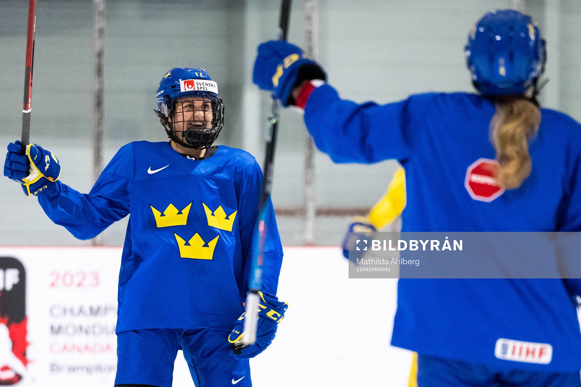 Sofie Lundin of Sweden at a practice session the 2023 IIHF