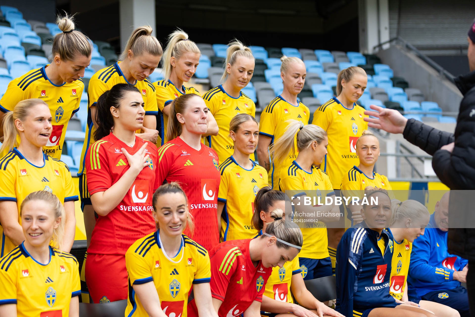 The Swedish women's national football team prepares ahead of a team picture on April 10, 2023 in Gothenburg. 