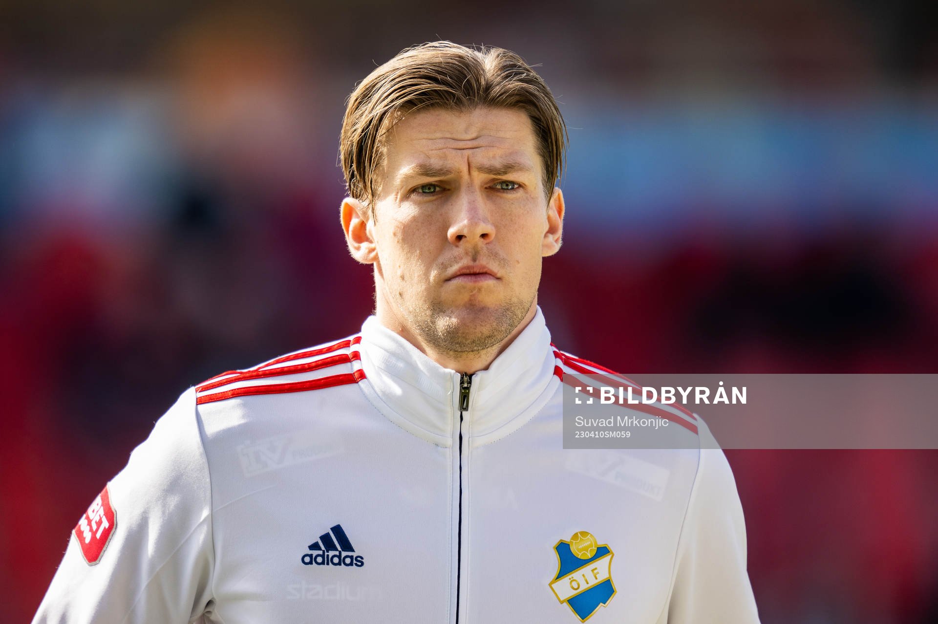 Östers John Stenberg under fotbollsmatchen i Superettan mellan Öster och Trelleborg den 10 april 2023 i Växjö. 