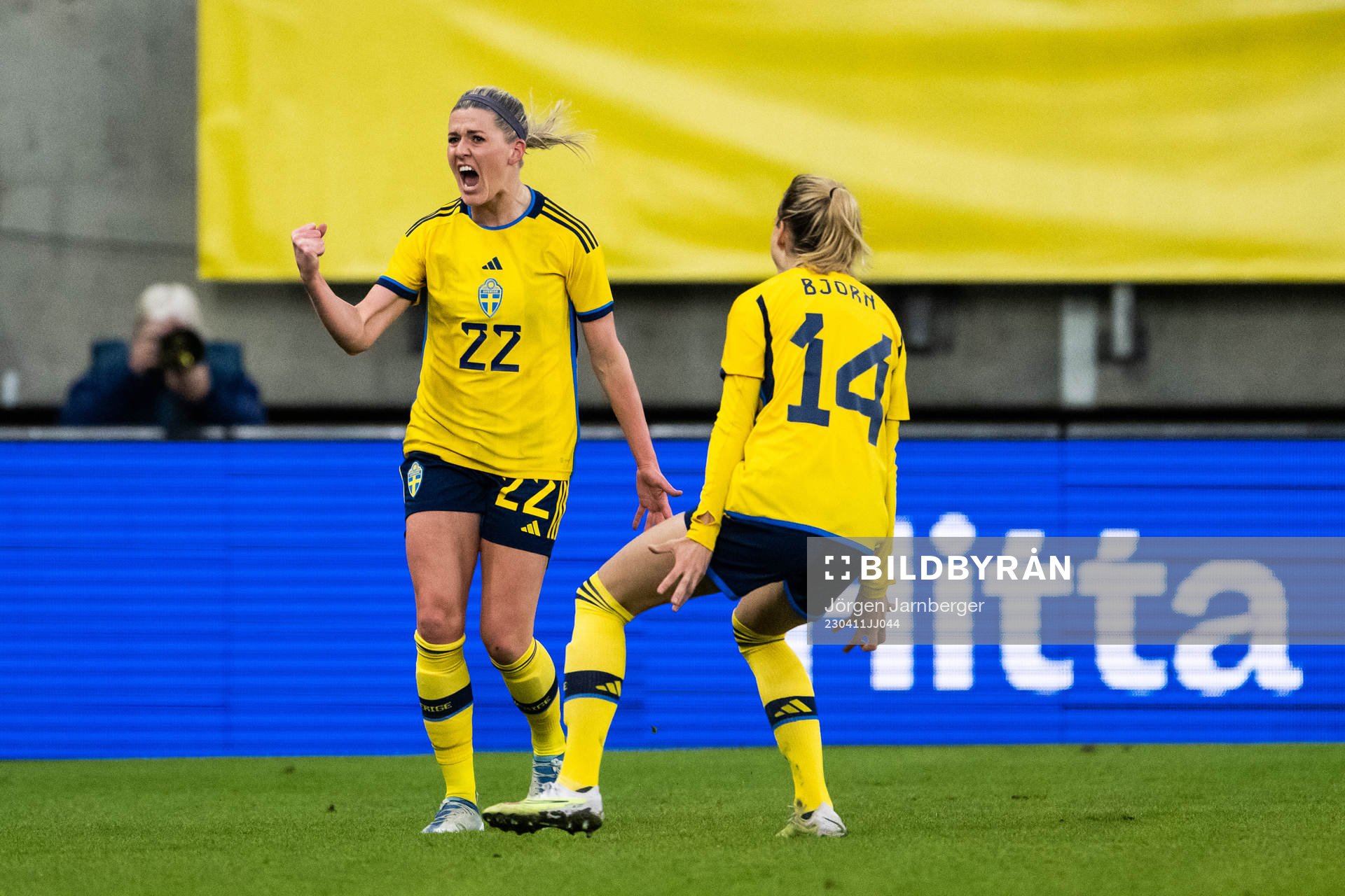 Olivia Schough of Sweden celebrates