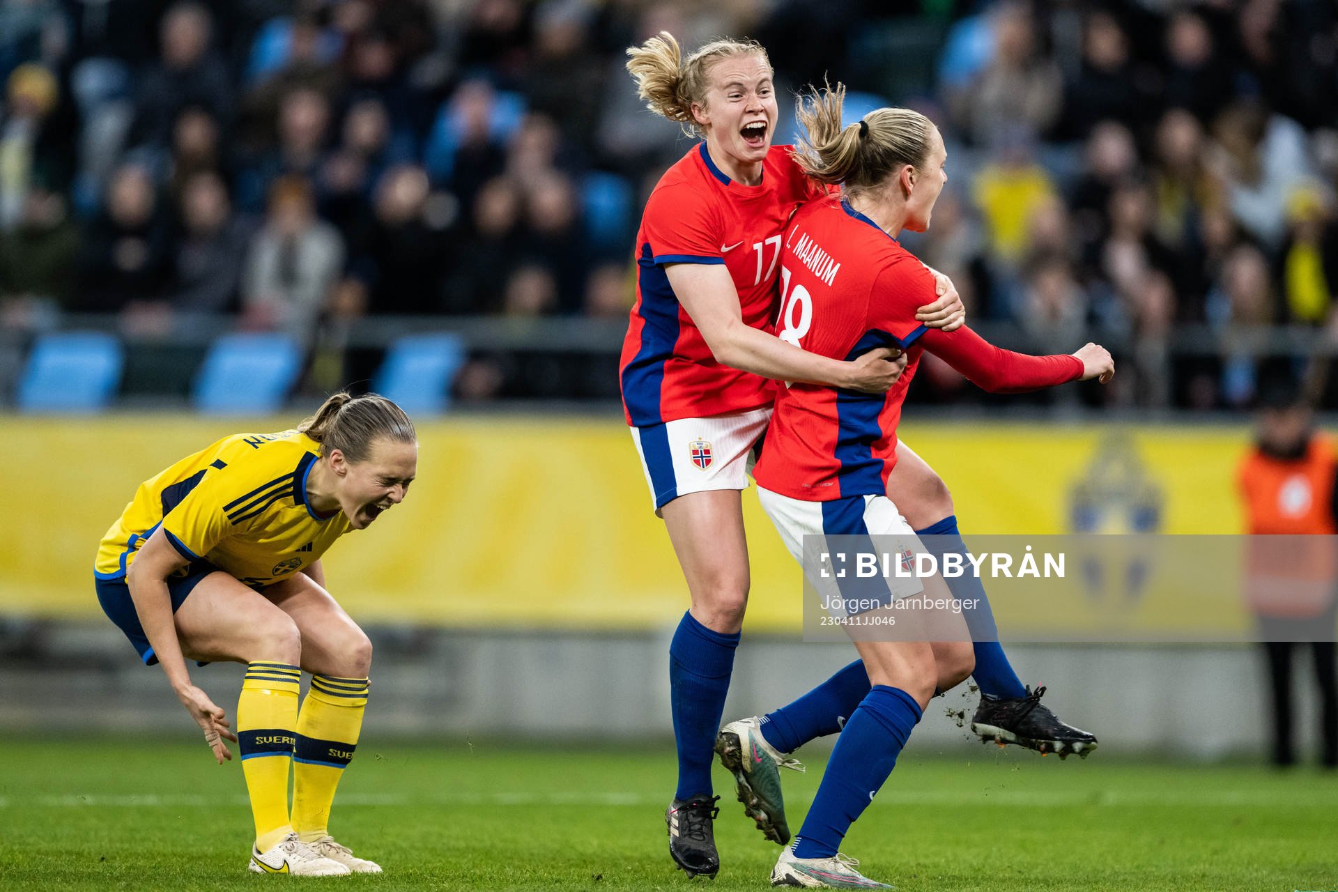 Frida Maanum of Norway scores 3-3 and celebrates with Julie