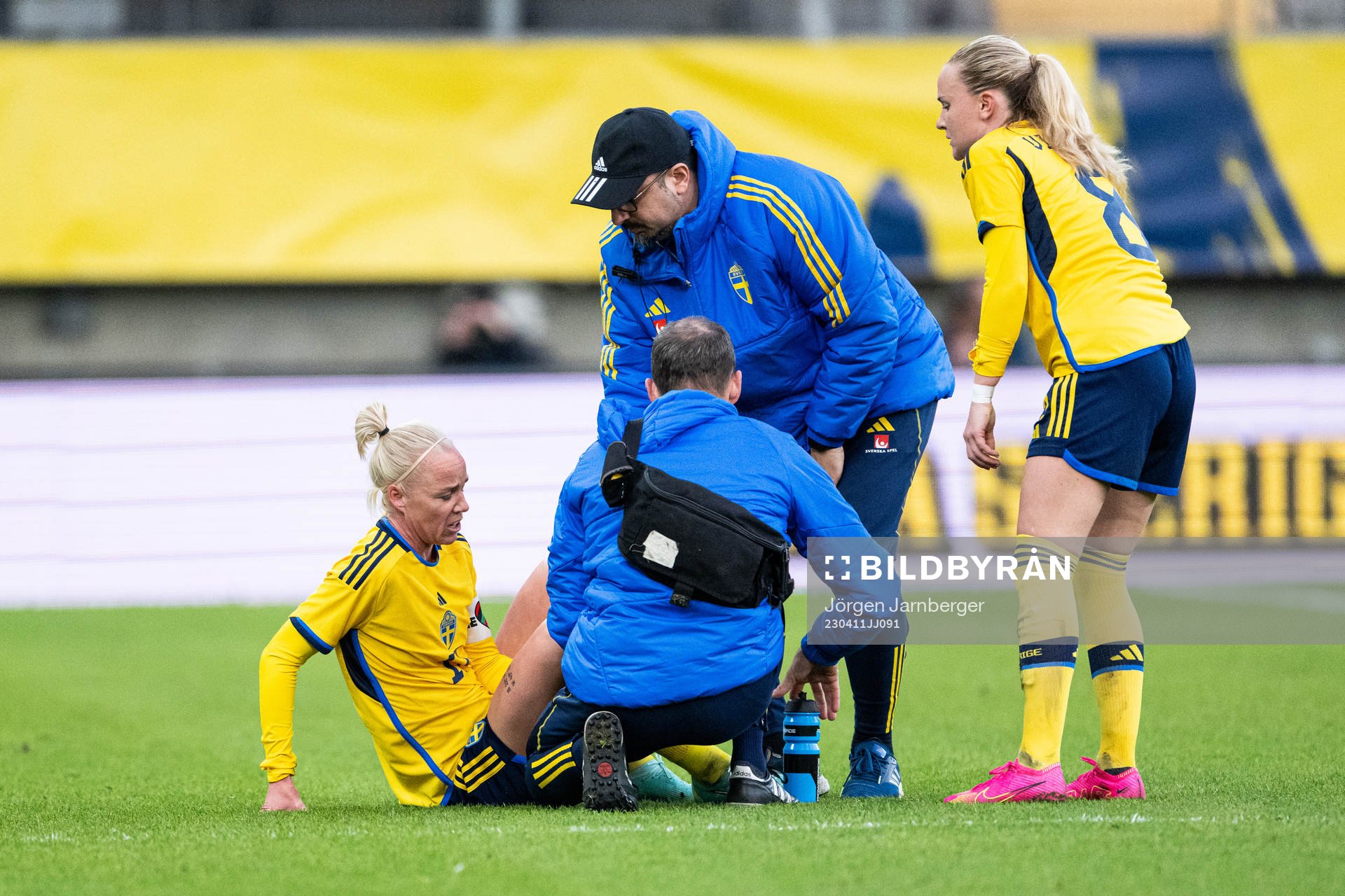 Caroline Seger of Sweden receives medical treatment