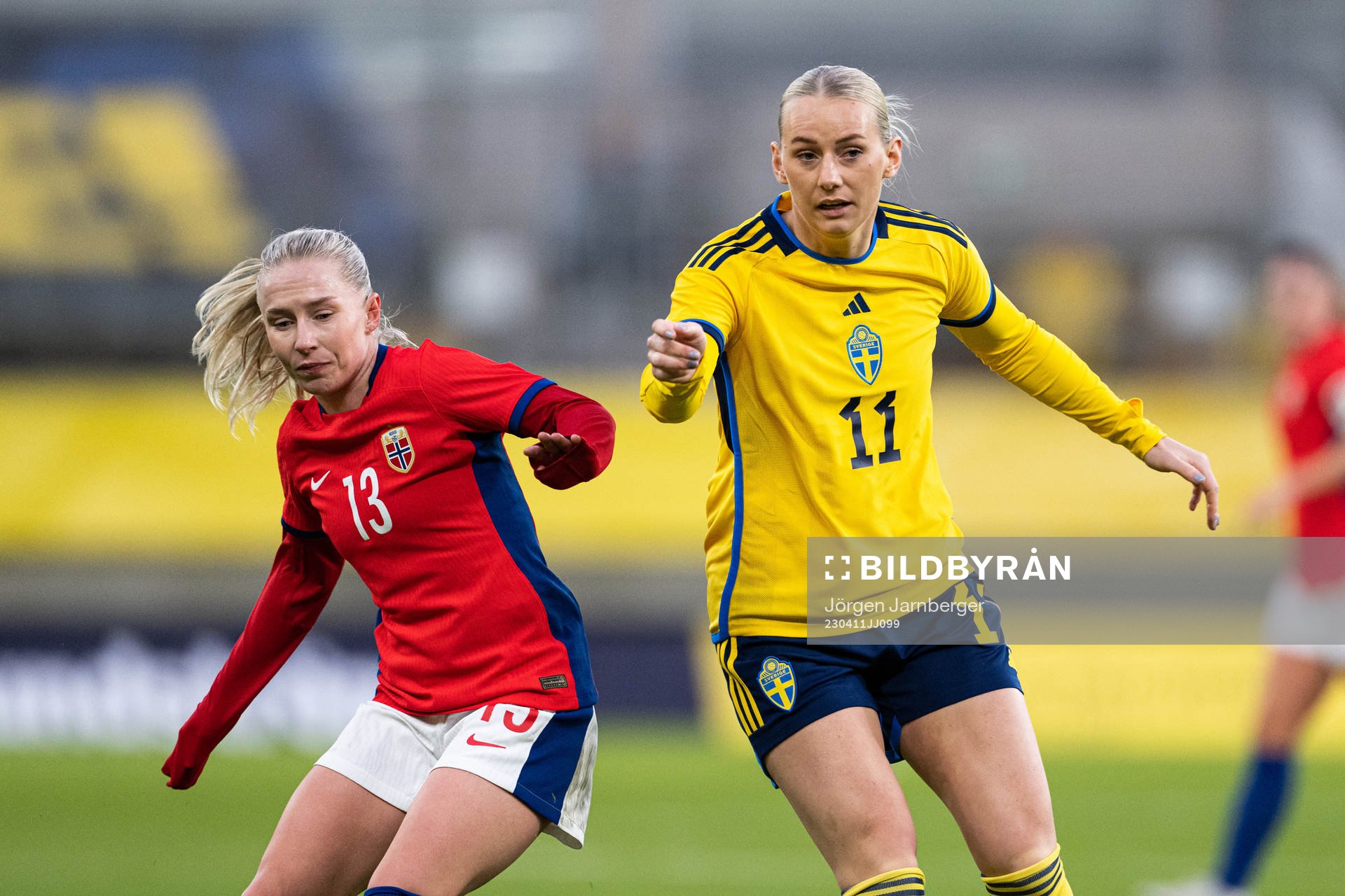 Thea Bjelde of Norway and Stina Blackstenius of Sweden