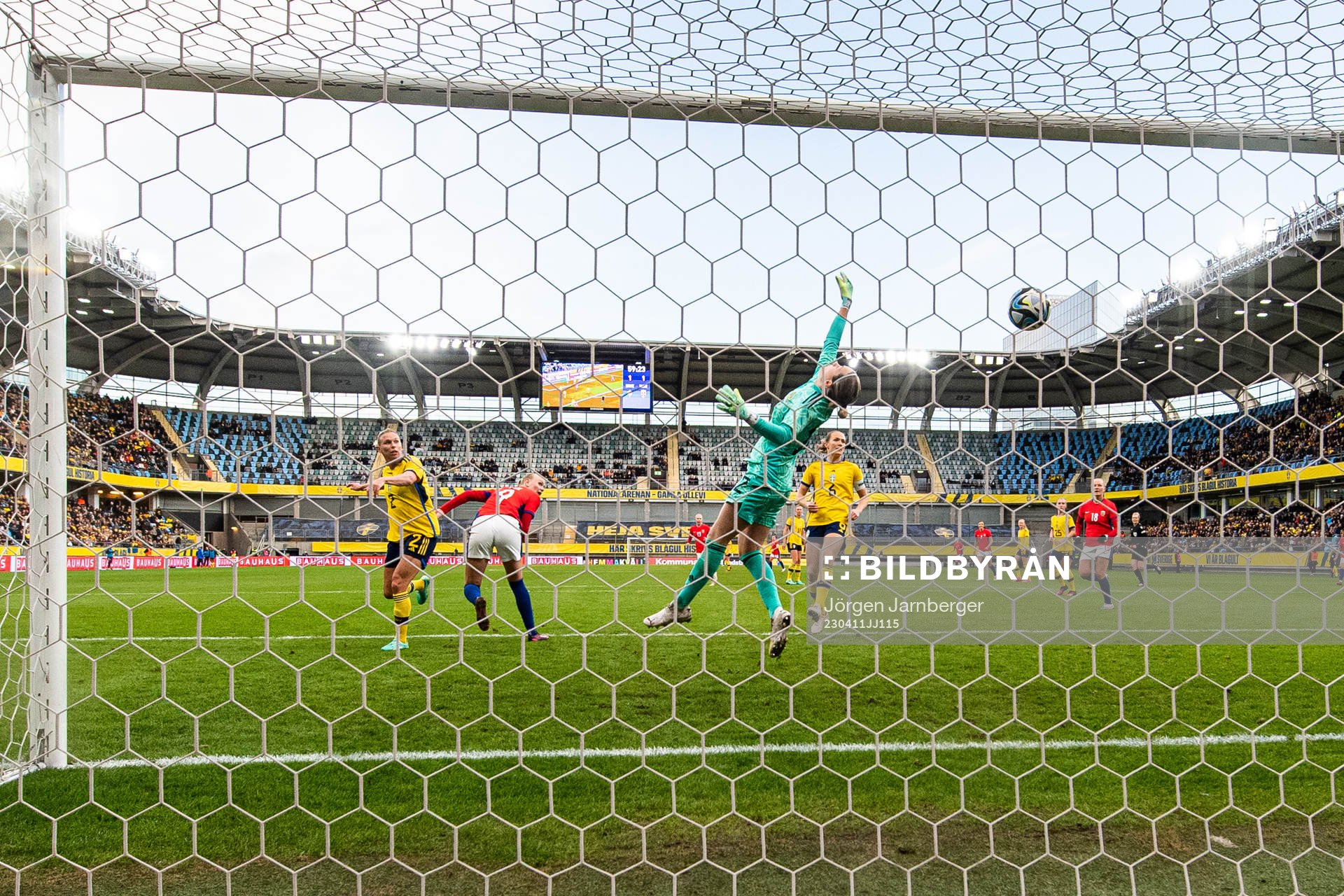 Karina Sævik of Norway score goals 1-2 behind goalkeeper