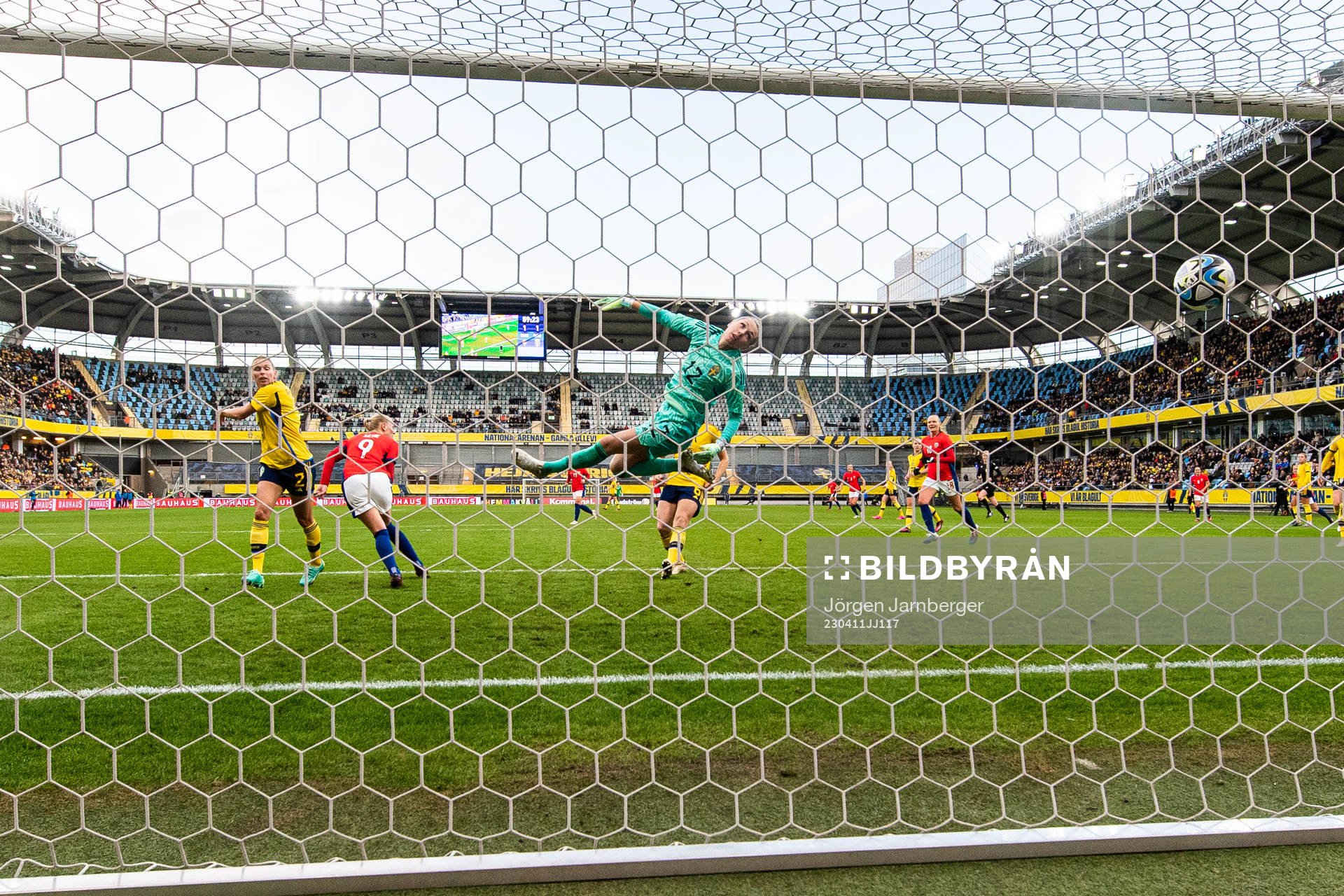 Karina Sævik of Norway score goals 1-2 behind goalkeeper