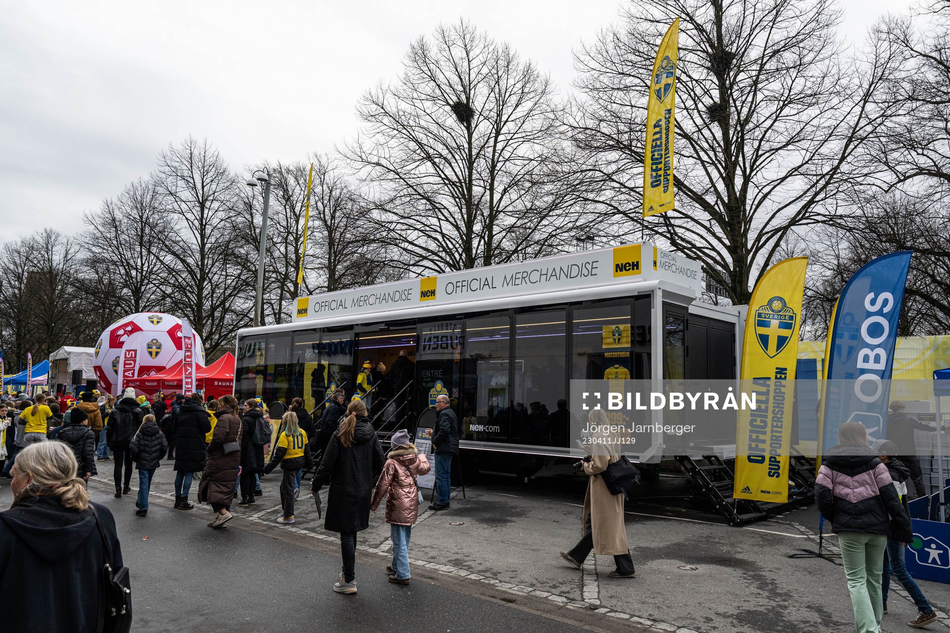 Official merchandise shop in fan zone ahead of the international friendly football match between Sweden and Norway on April 11, 2023 in Göteborg.