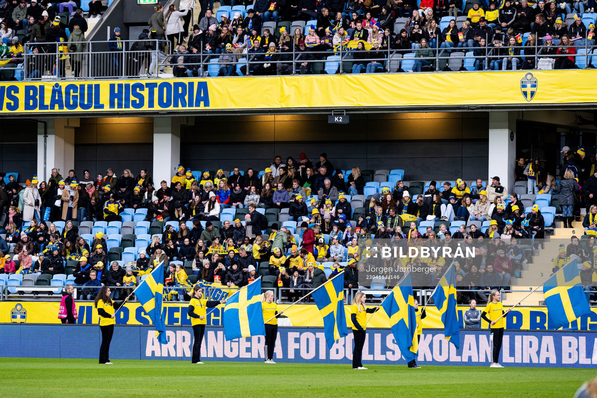 People holding the Swedish flag