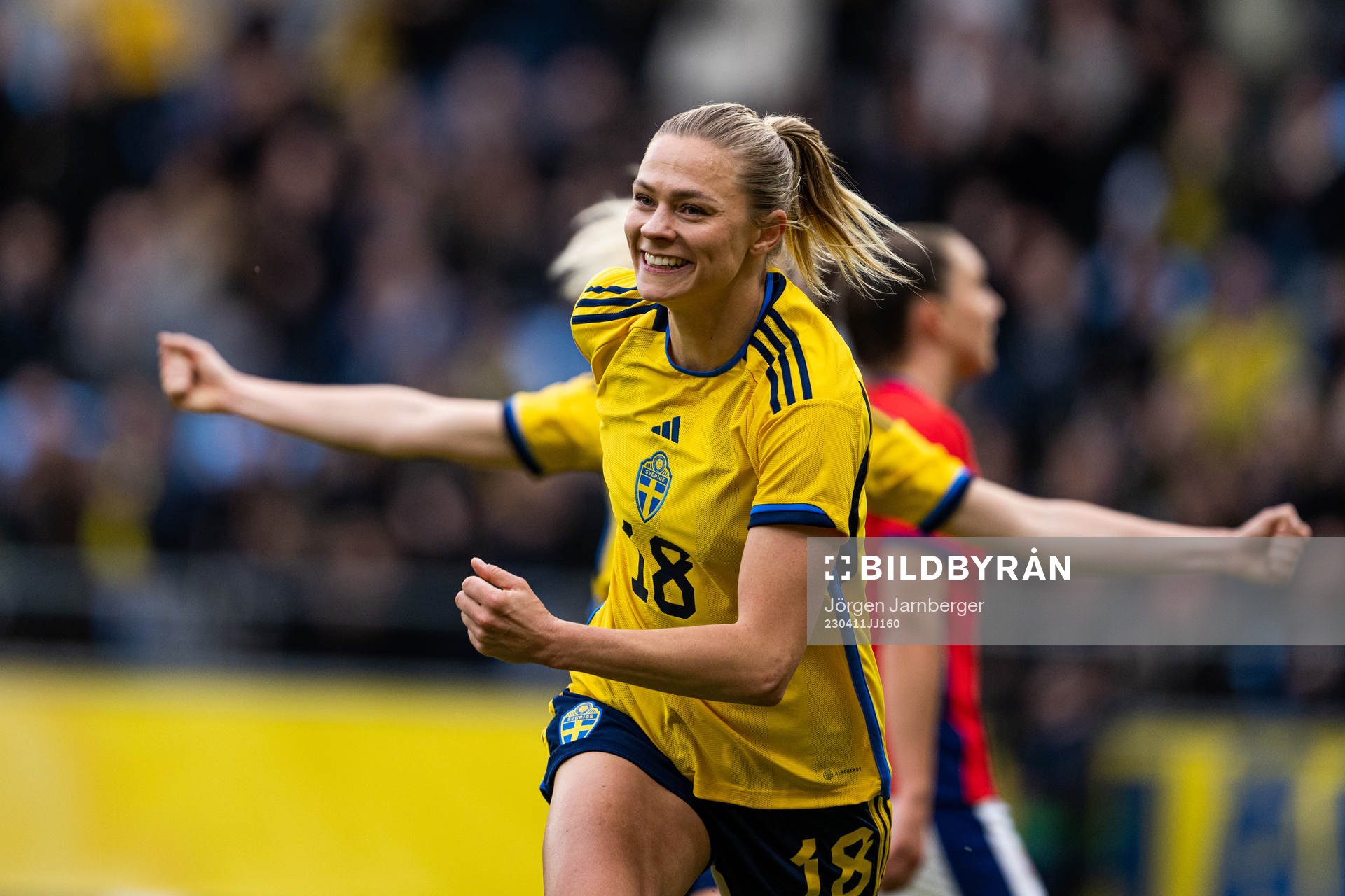 Fridolina Rolfö of Sweden celebrate 1-0 during the international friendly football match between Sweden and Norway on April 11, 2023 in Göteborg.