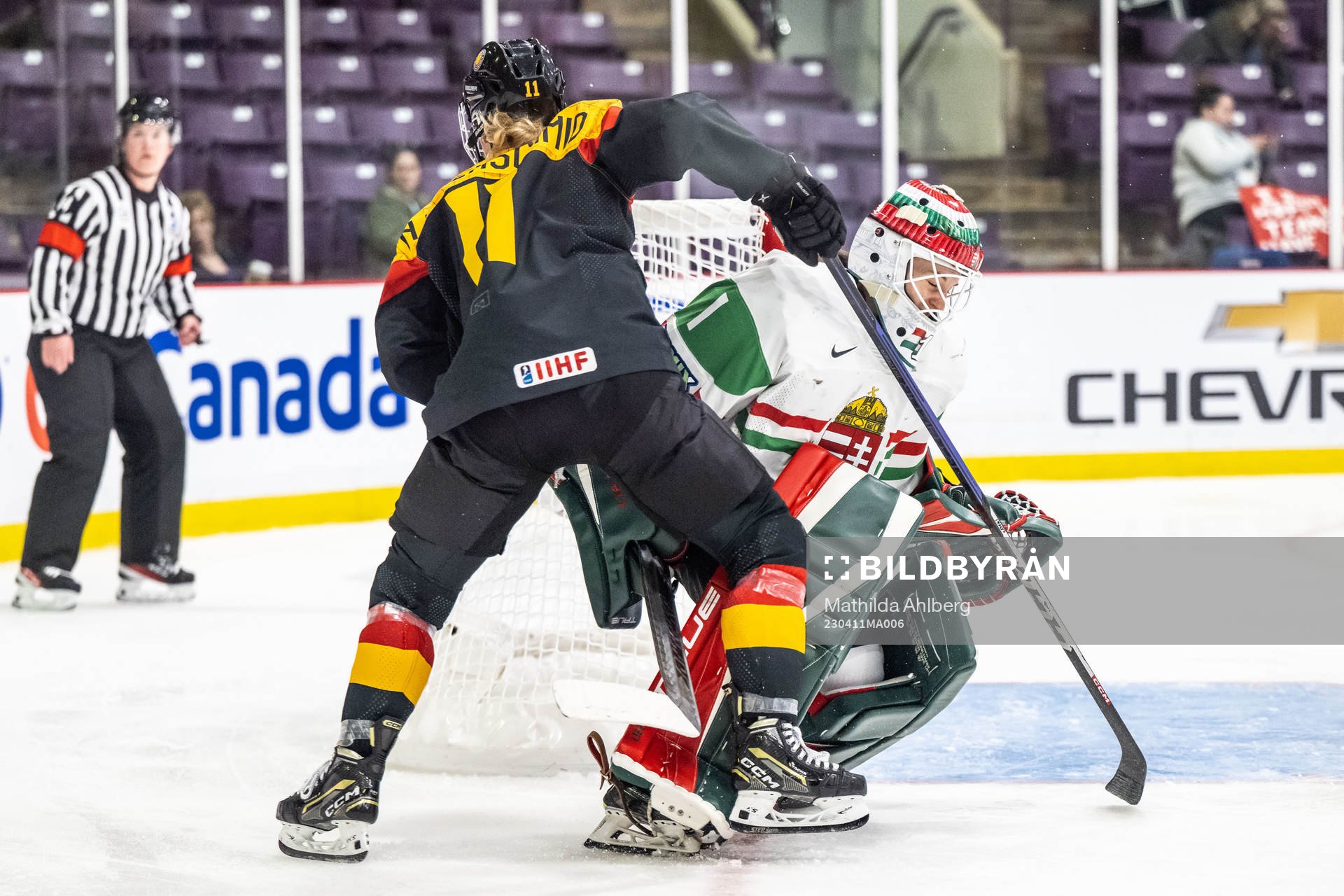 Nicola Eisenschmid of Germany and goaltender Aniko Nemeth