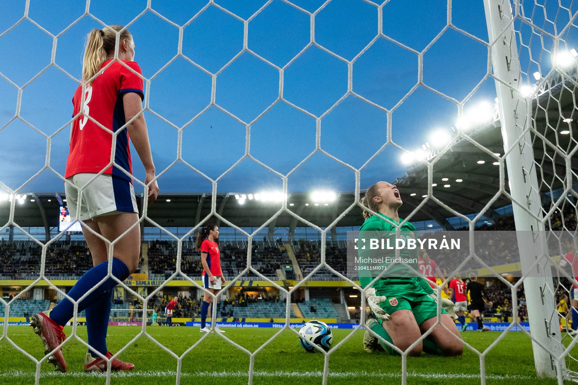 goalkeeper Aurora Mikalsen of Norway reacts