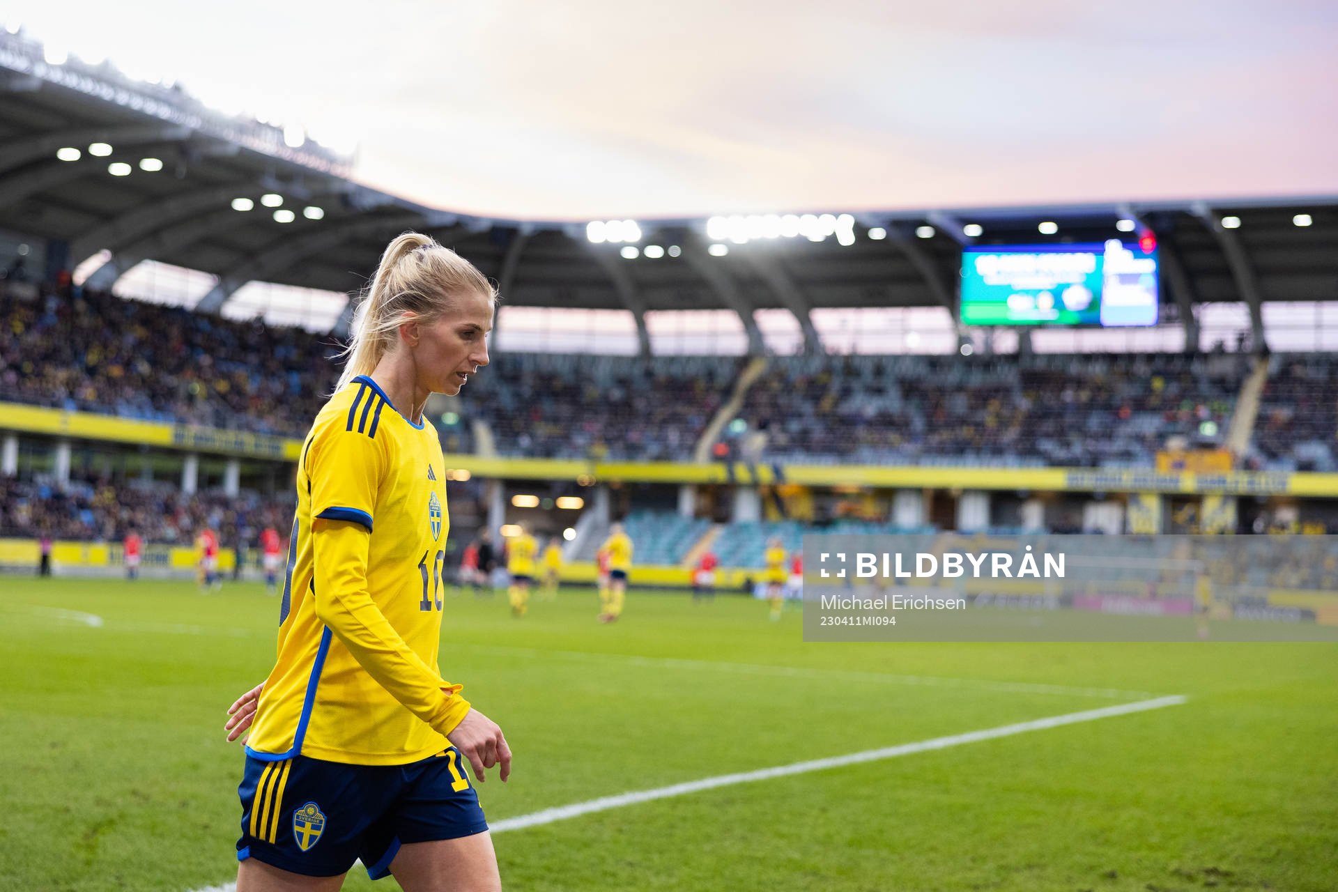 Sofia Jakobsson of Sweden leaves the pitch