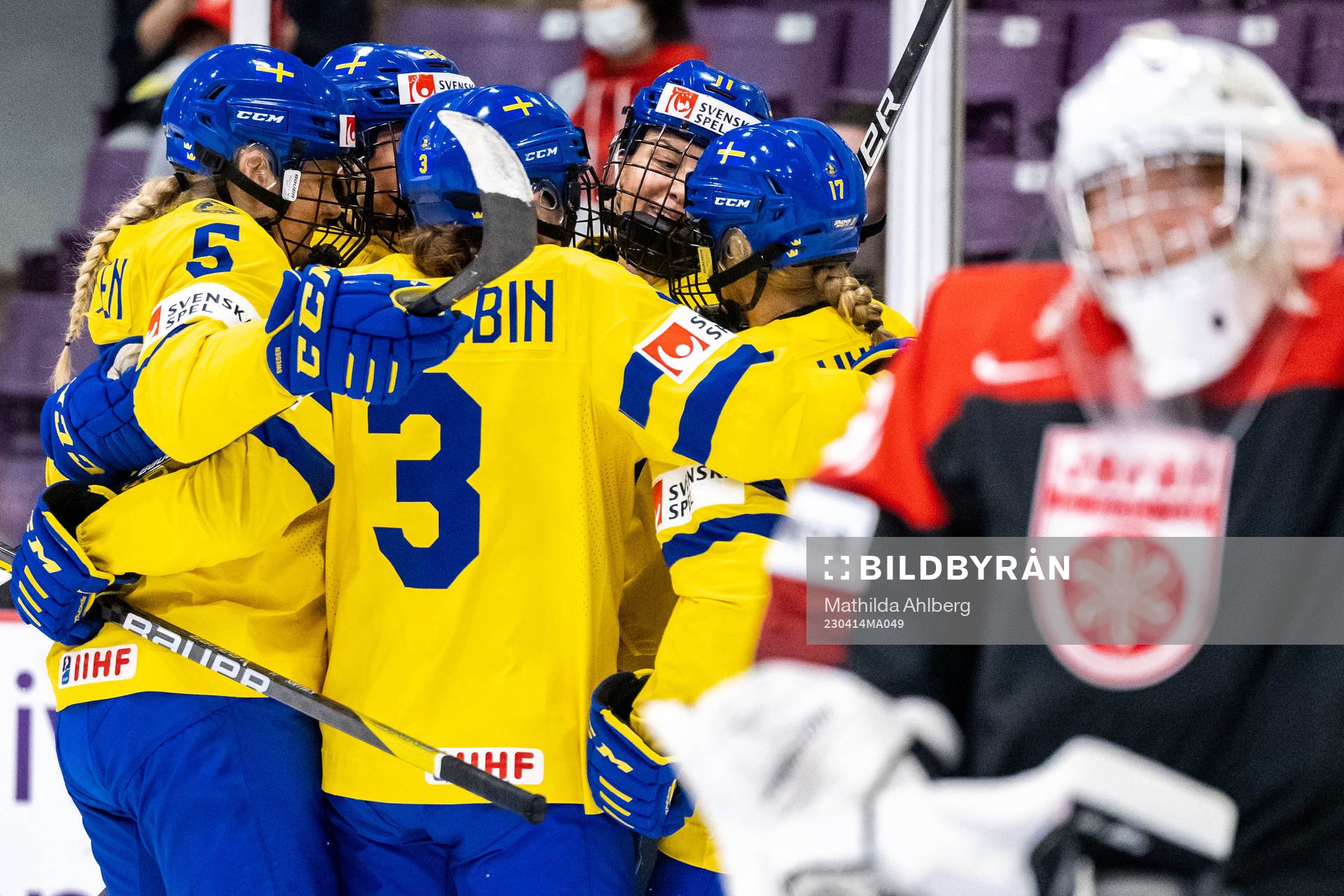 Josefin Bouveng of Sweden celebrates scoring 0-1 with team