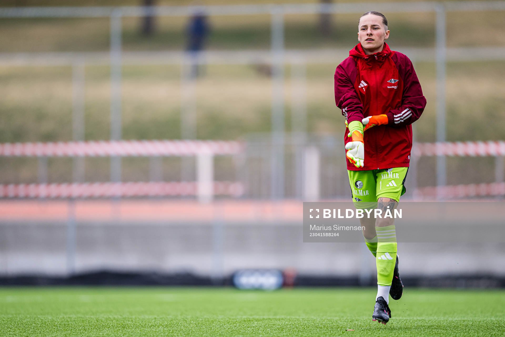 Rugile Maria Rulyte of Rosenborg warms up ahead of the Toppserien football match between Rosenborg and Røa on April 15, 2023 in Trondheim.