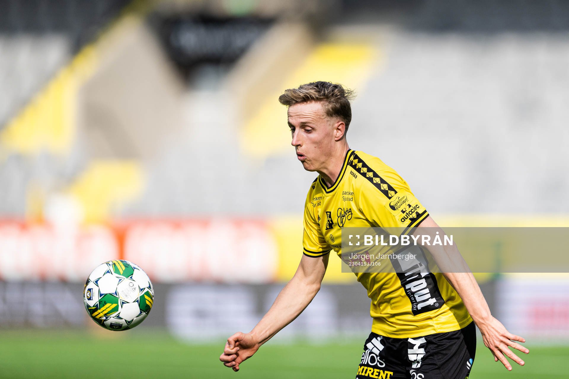 Elfsborgs Jeppe Møldrup Okkels under fotbollsmatchen i Allsvenskan mellan Elfsborg och Brommapojkarna den 15 april 2023 i Borås.