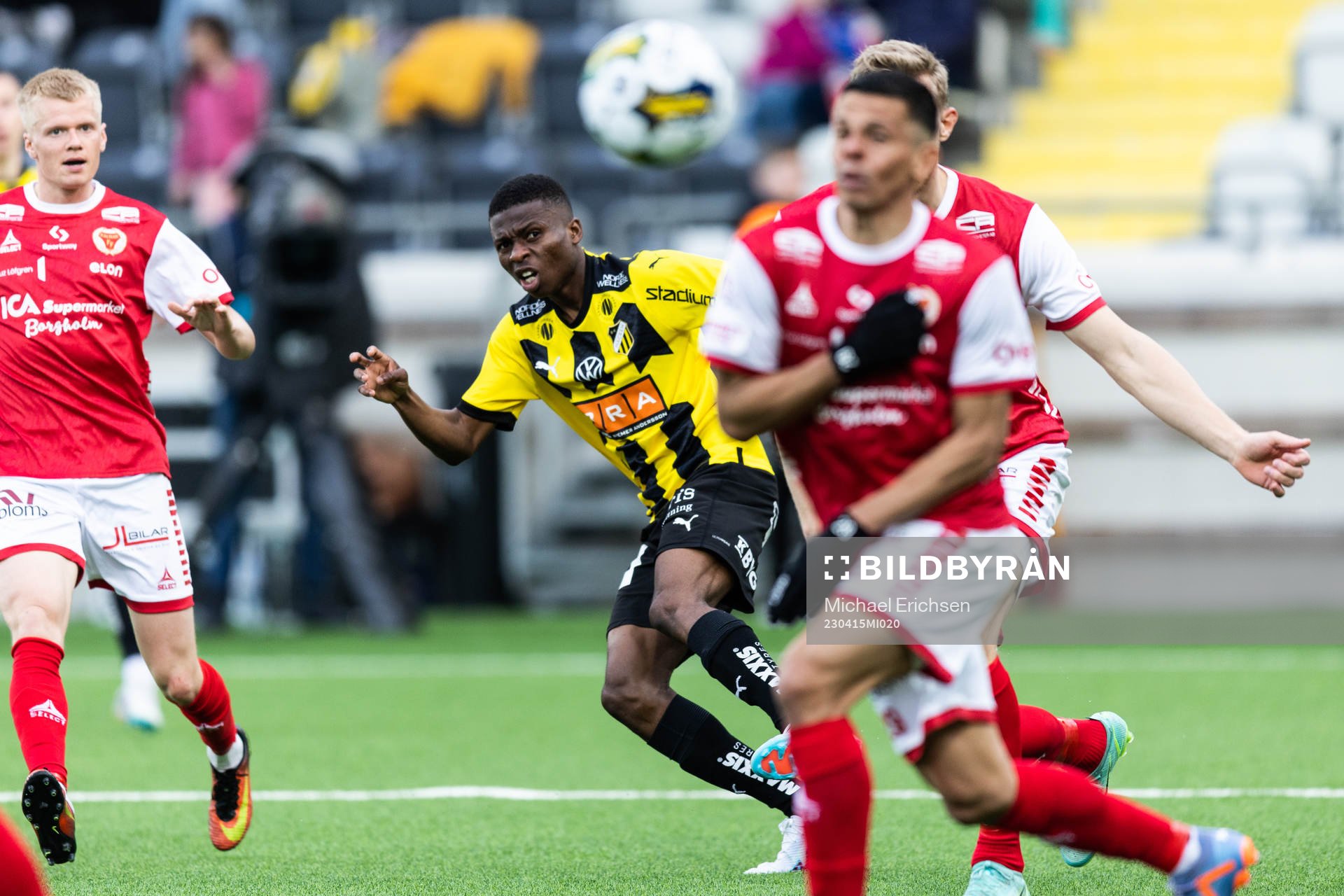 Häckens Akoua Romeo Amane under fotbollsmatchen i Allsvenskan mellan Häcken och Kalmar den 15 april 2023 i Göteborg. 