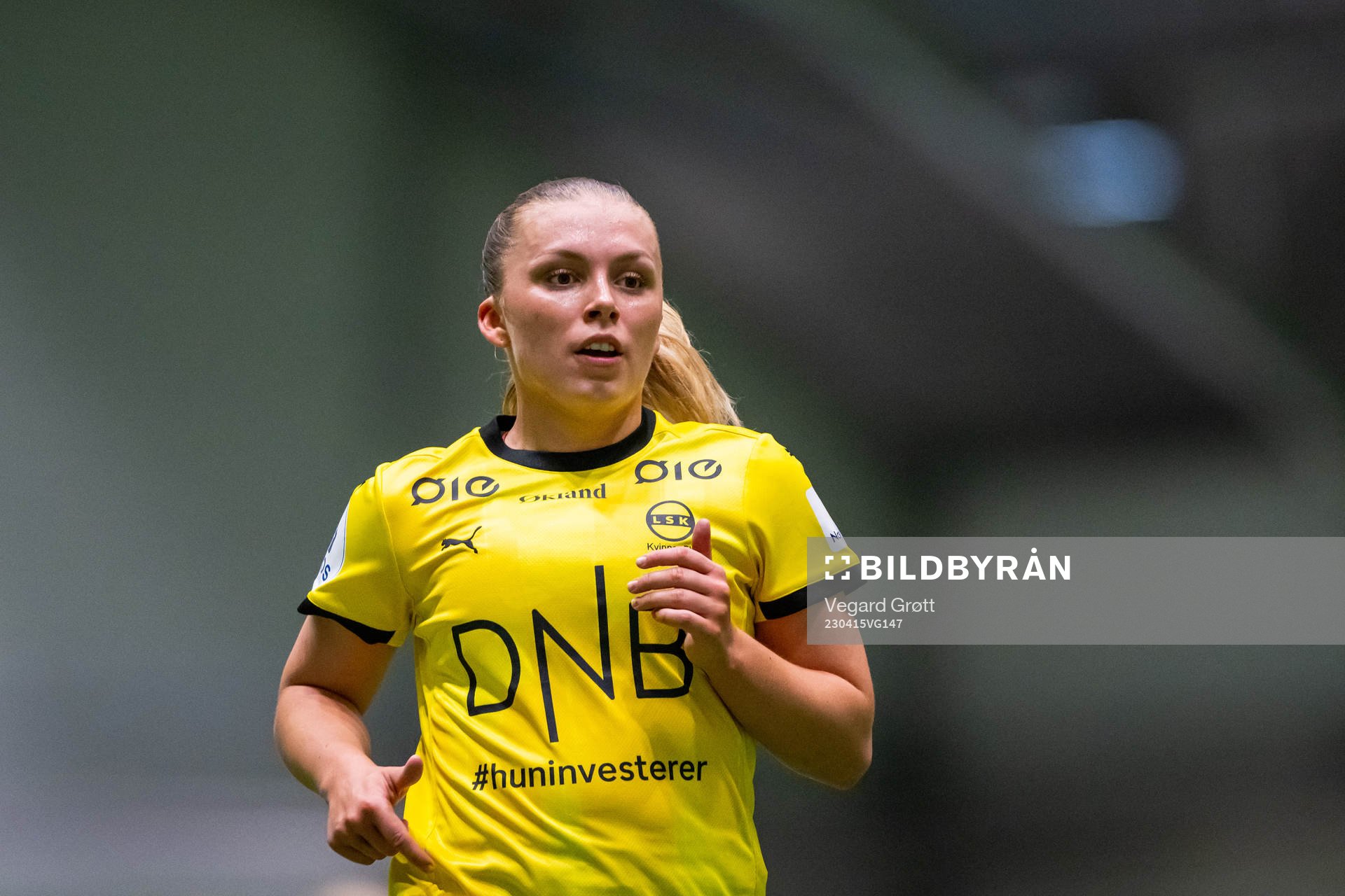 Marte Bjelde Hjelmhaug of LSK Kvinner during the Toppserien football match between LSK Kvinner and Brann on April 15, 2023 in Lillestrøm. 