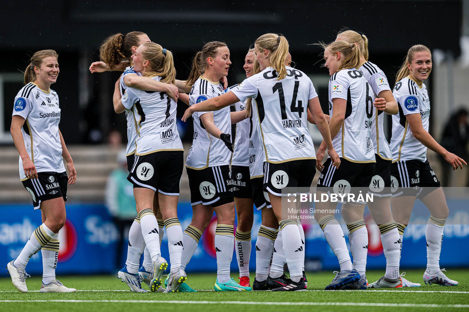 Emilie Marie Joramo of Rosenborg celebrates after scoring the 1-0 goal during the Toppserien football match between Rosenborg and Røa on April 15, 2023 in Trondheim.