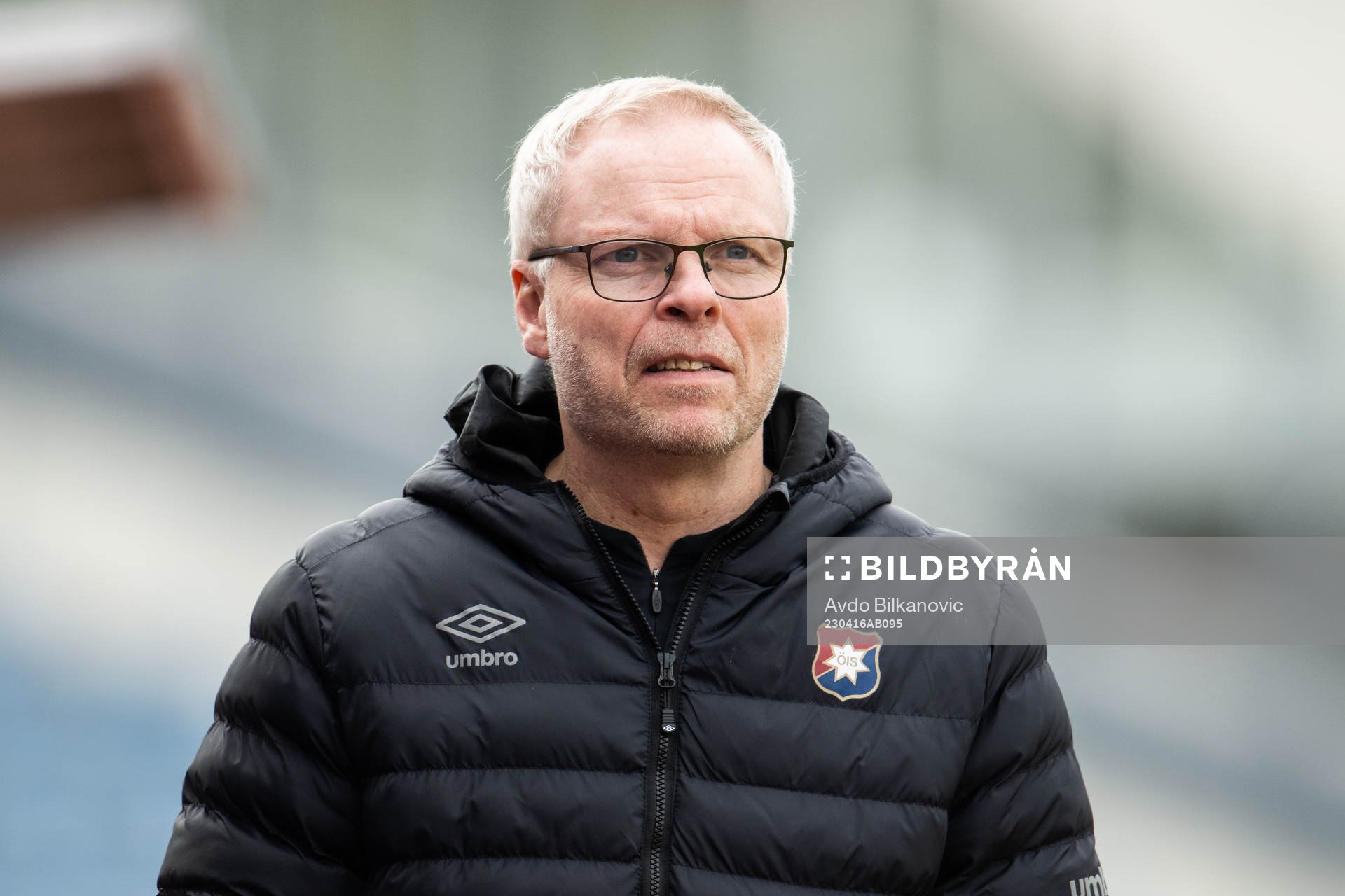Örgryte tränare Micael Berndtsson under fotbollsmatchen i Division 1 södra mellan Malmö FF och Örgryte IS den 16 april 2023 i Malmö.