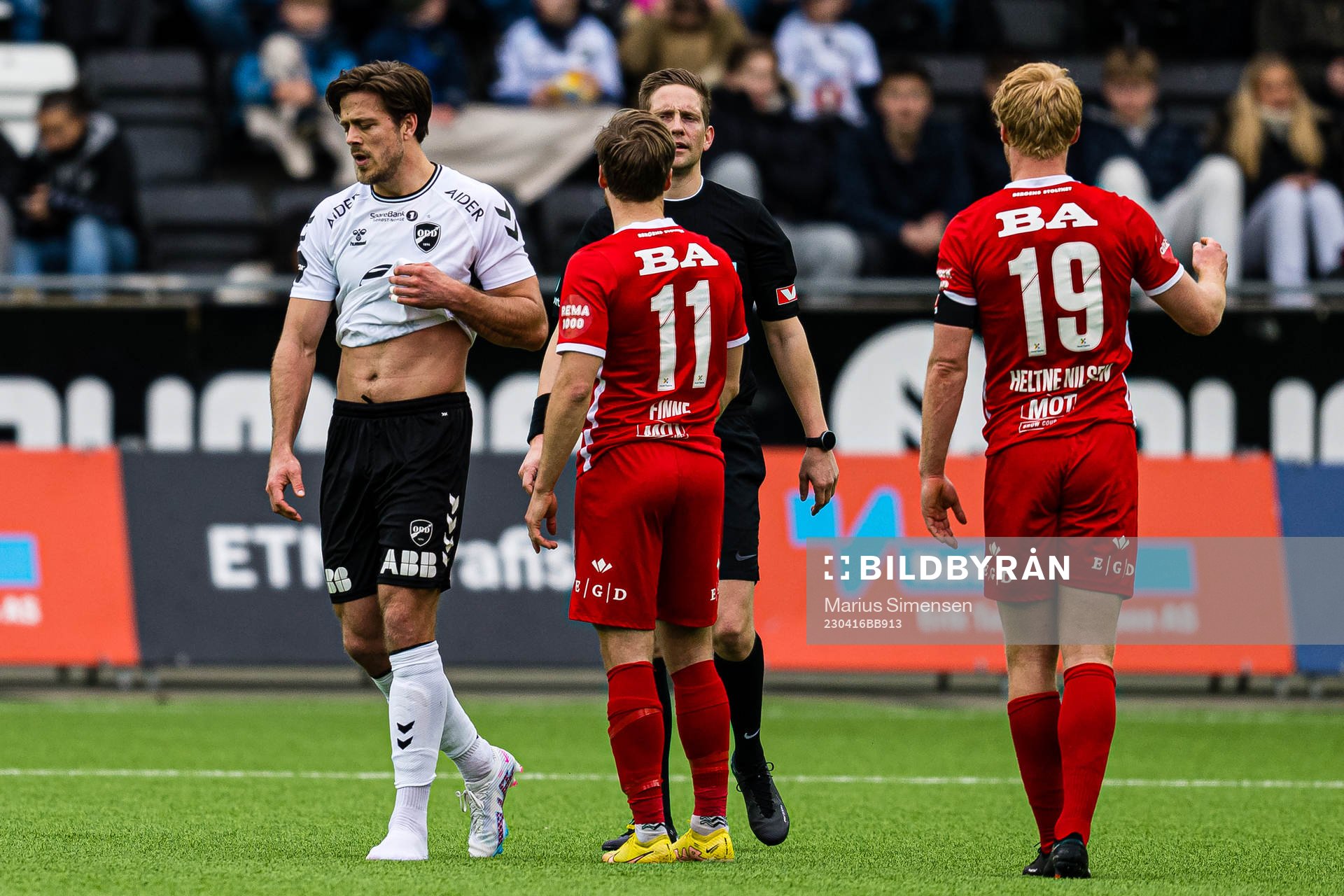 Sondre Solholm Johansen of Odd leaves the pitch with an
