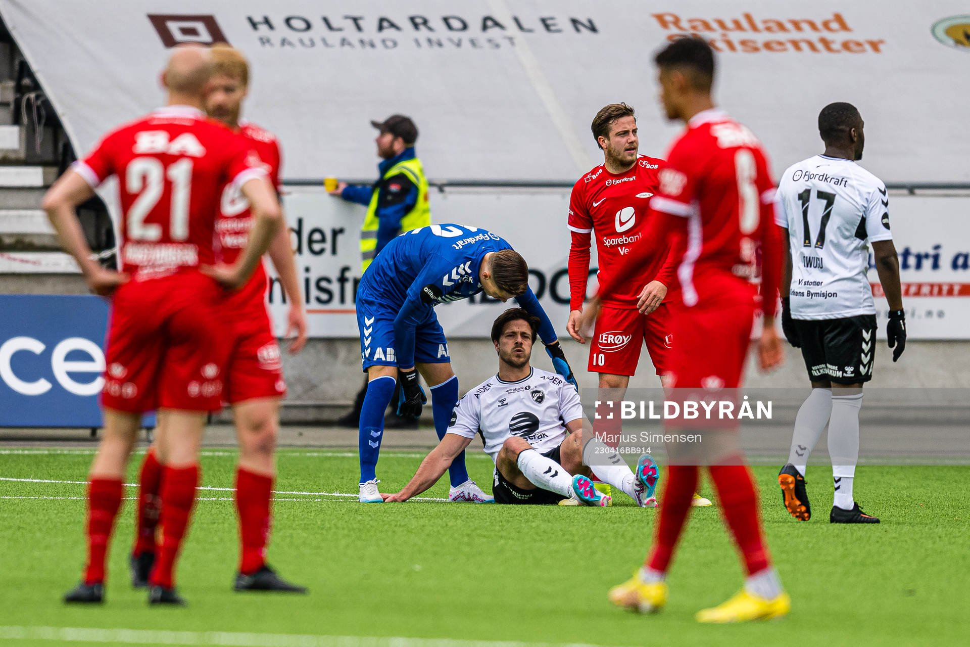 Sondre Solholm Johansen of Odd with an injury