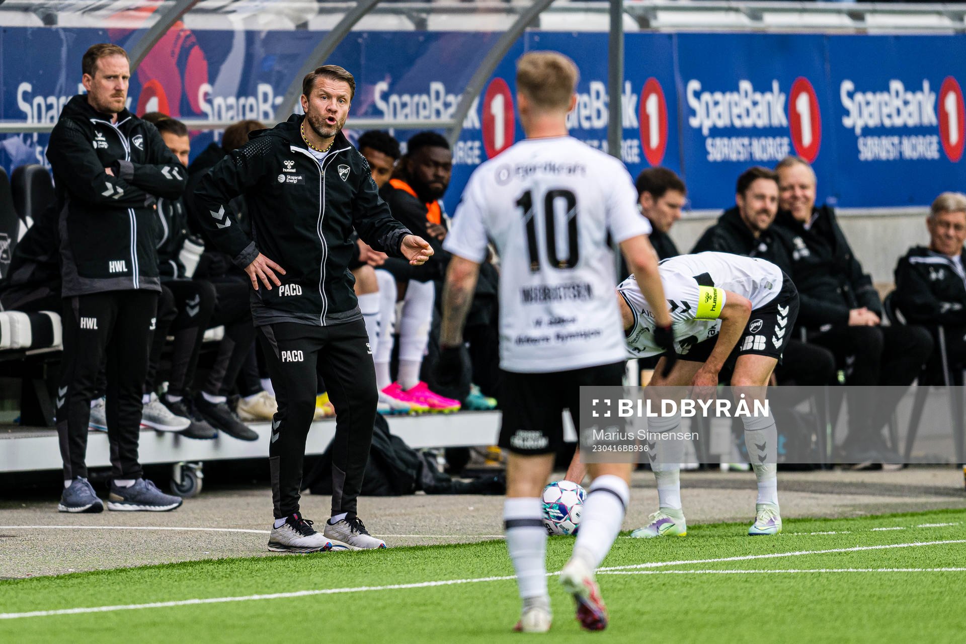 Pål Arne Paco Johansen, head coach of Odd, during the Eliteserien match between Odd and Brann on April 16, 2023 in Skien.