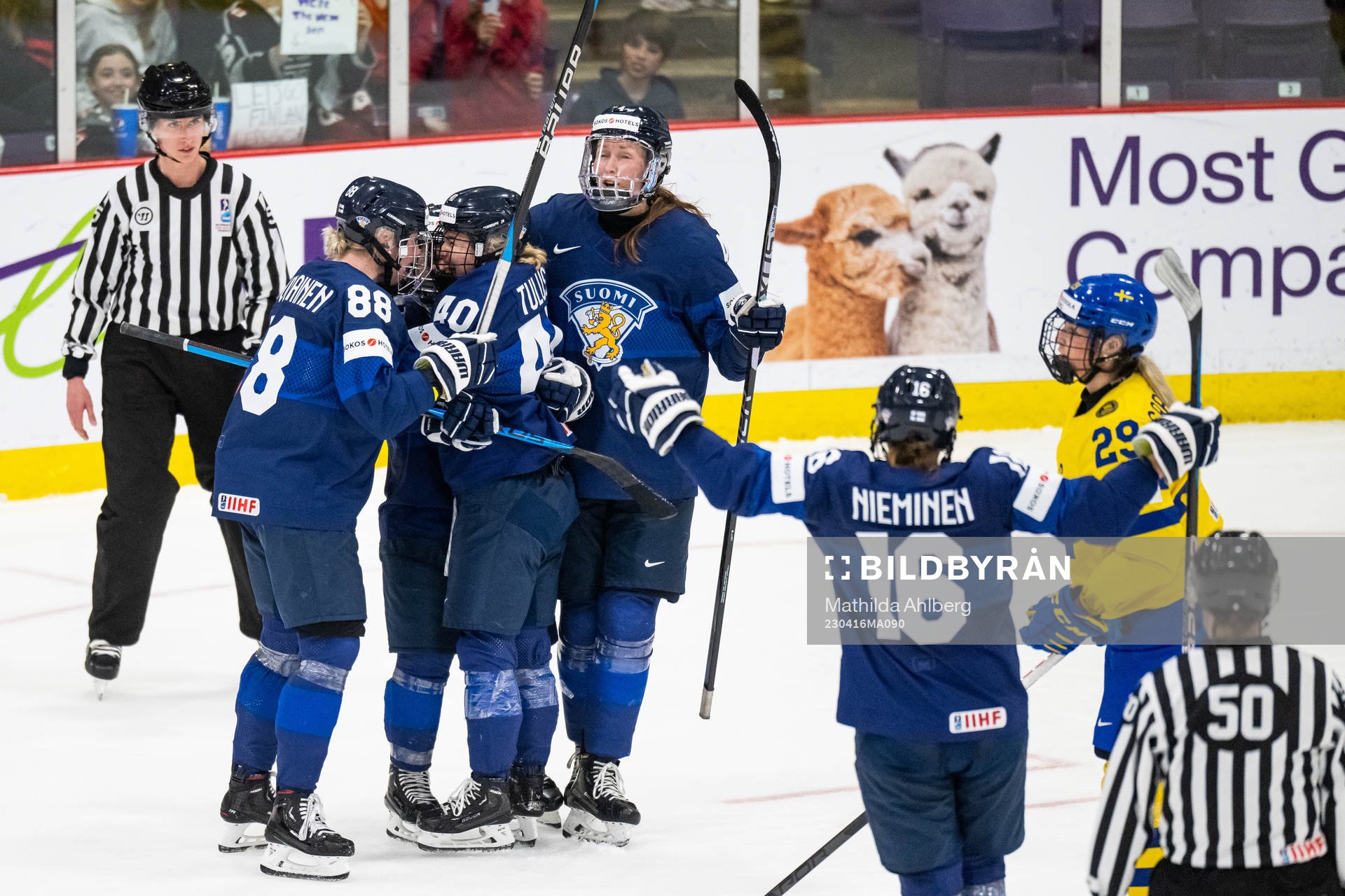 Ronja Savolainen and Noora Tulus of Finland celebrate