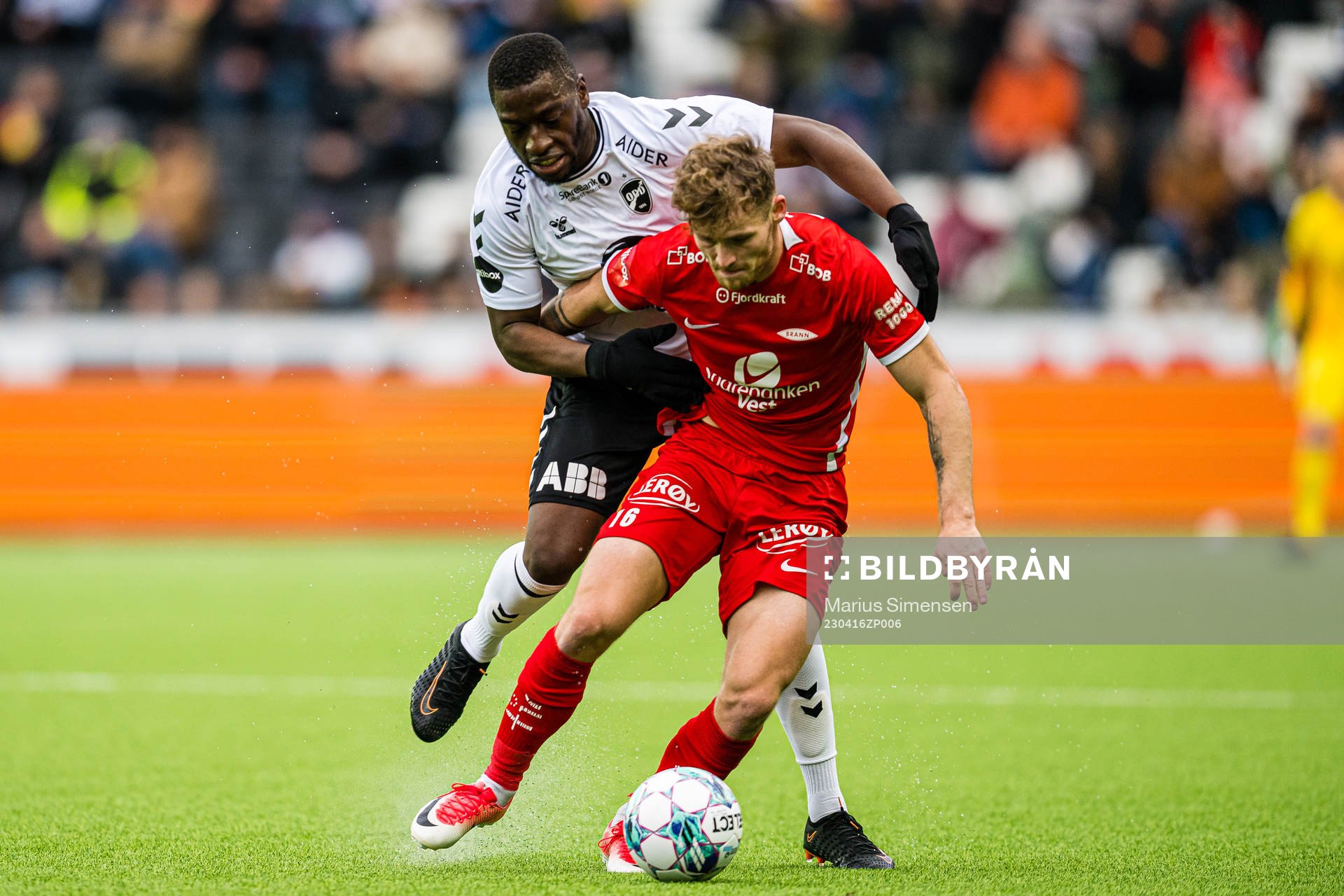 Solomon Owusu of Odd and Ole Didrik Blomberg of Brann