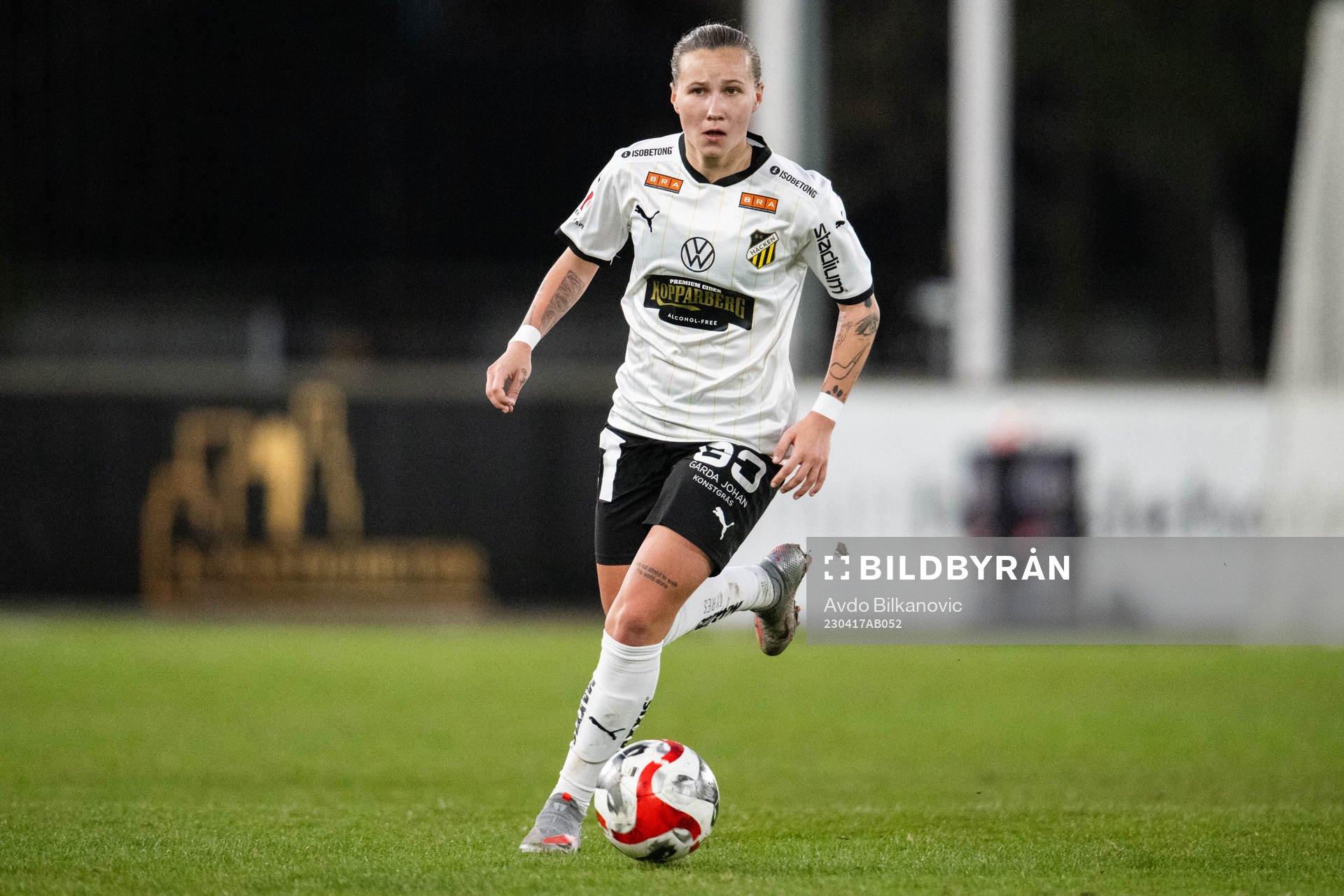 Häckens Marika Bergman Lundin under fotbollsmatchen i Damallsvenskan mellan Vittsjö och Häcken den 17 april 2023 i Vittsjö. 