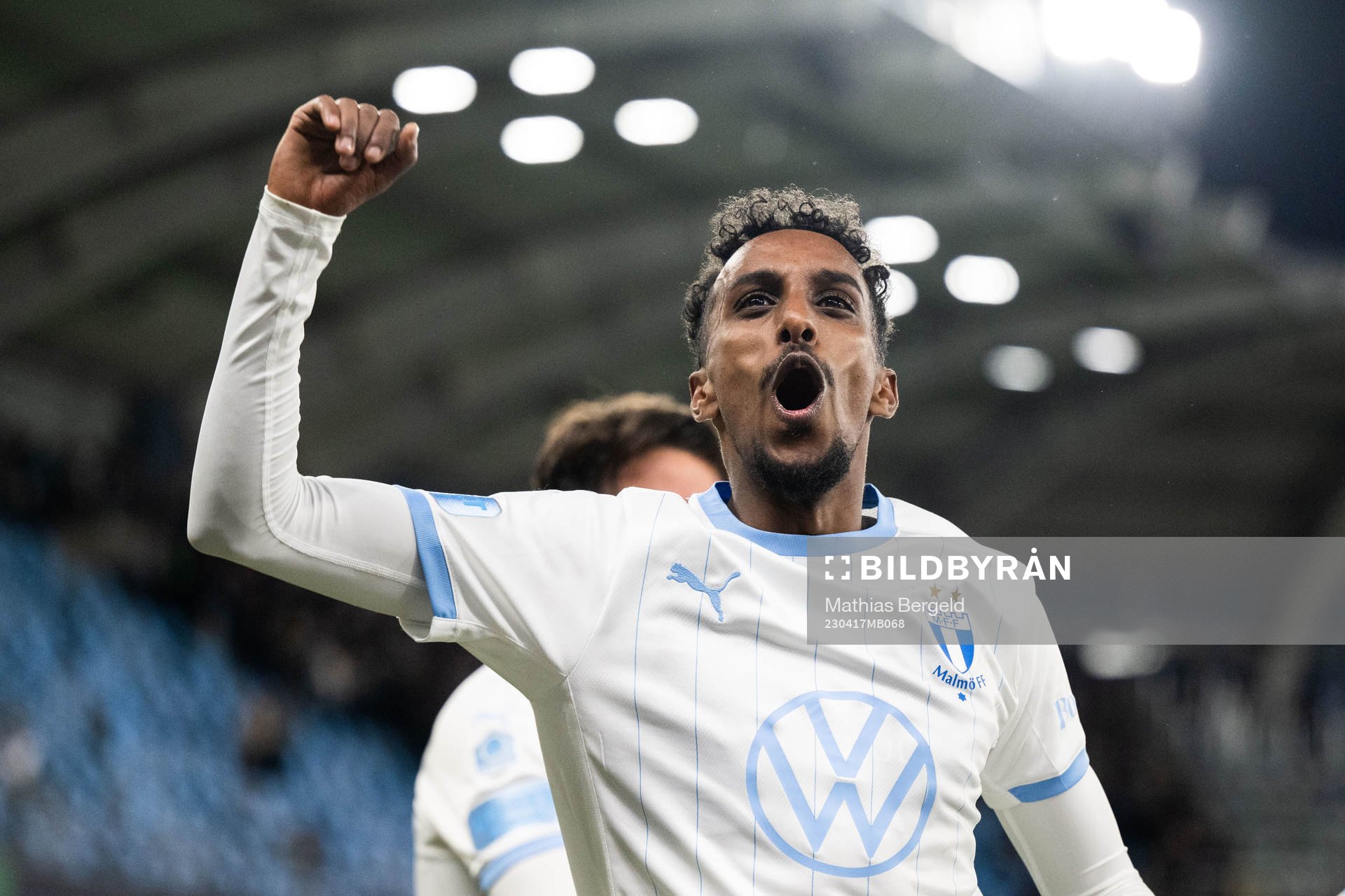 Malmö FFs Taha Ali jublar efter fotbollsmatchen i Allsvenskan mellan IFK Göteborg och Malmö FF den 17 april 2023 i Göteborg. 