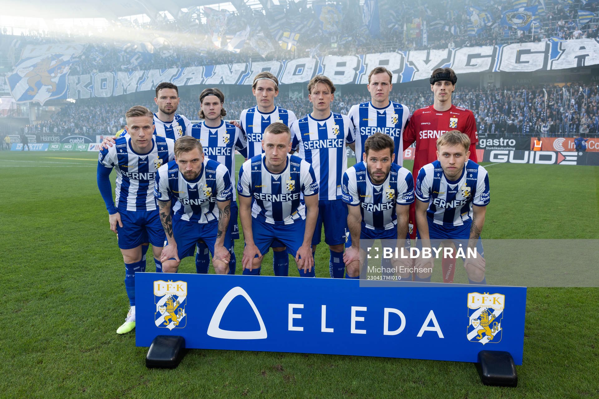 IFK Göteborgs startelva inför fotbollsmatchen i Allsvenskan mellan IFK Göteborg och Malmö FF den 17 april 2023 i Göteborg. 