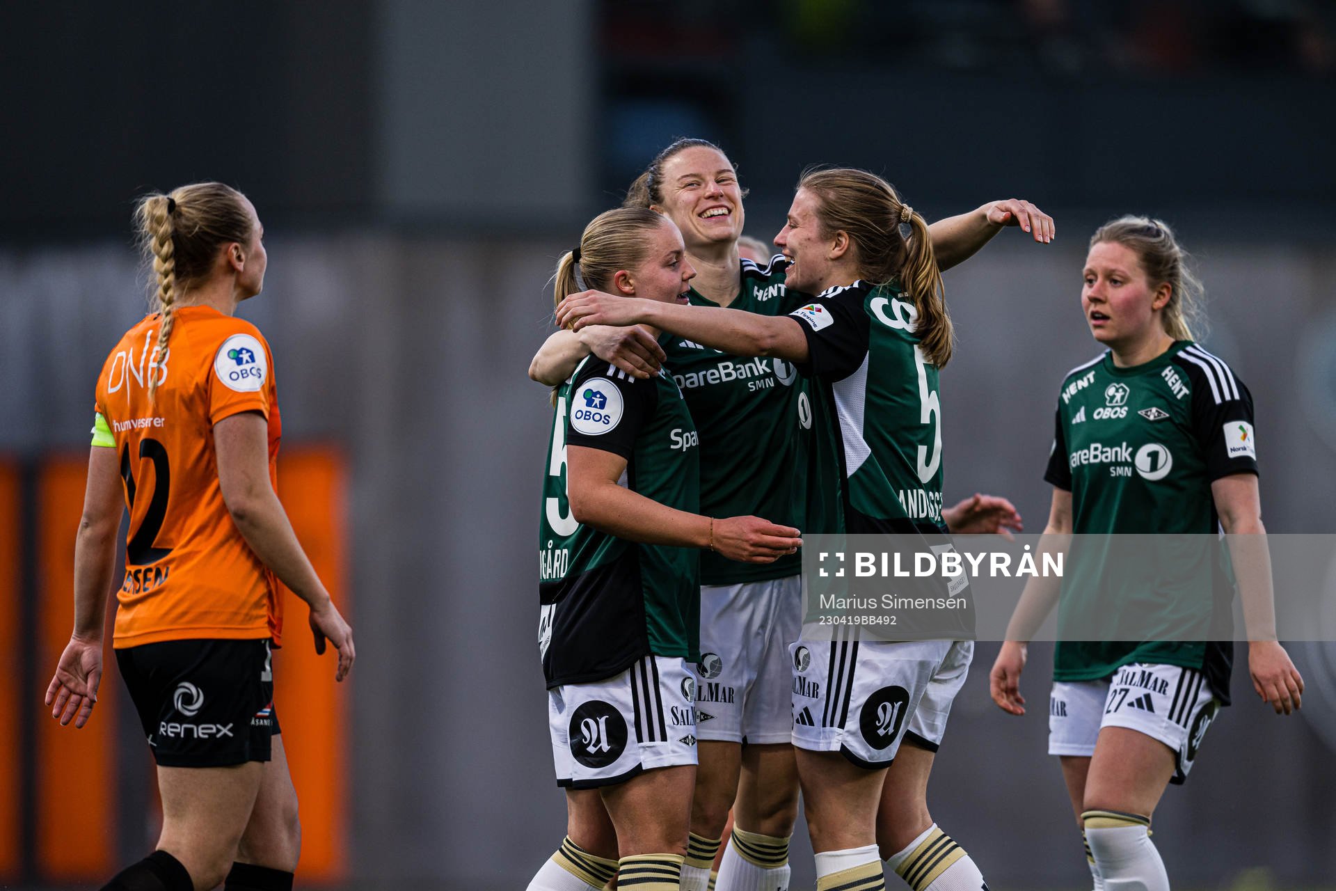 Synne Skinnes Hansen of Rosenborg celebrates after scoring the 0-2 goal during the Toppserien football match between Åsane and Rosenborg on April 19, 2023 in Bergen.