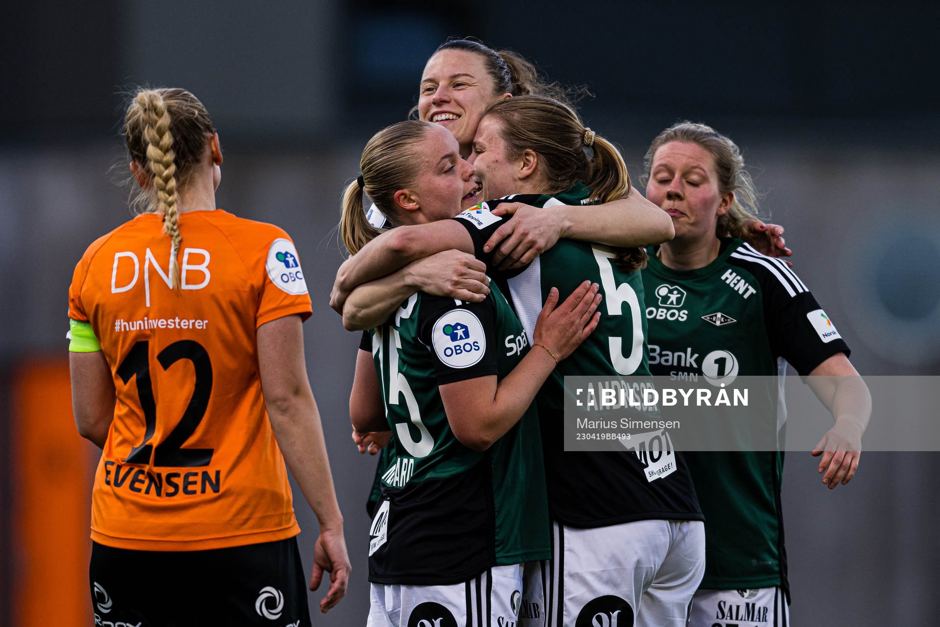 Synne Skinnes Hansen of Rosenborg celebrates after scoring the 0-2 goal during the Toppserien football match between Åsane and Rosenborg on April 19, 2023 in Bergen.