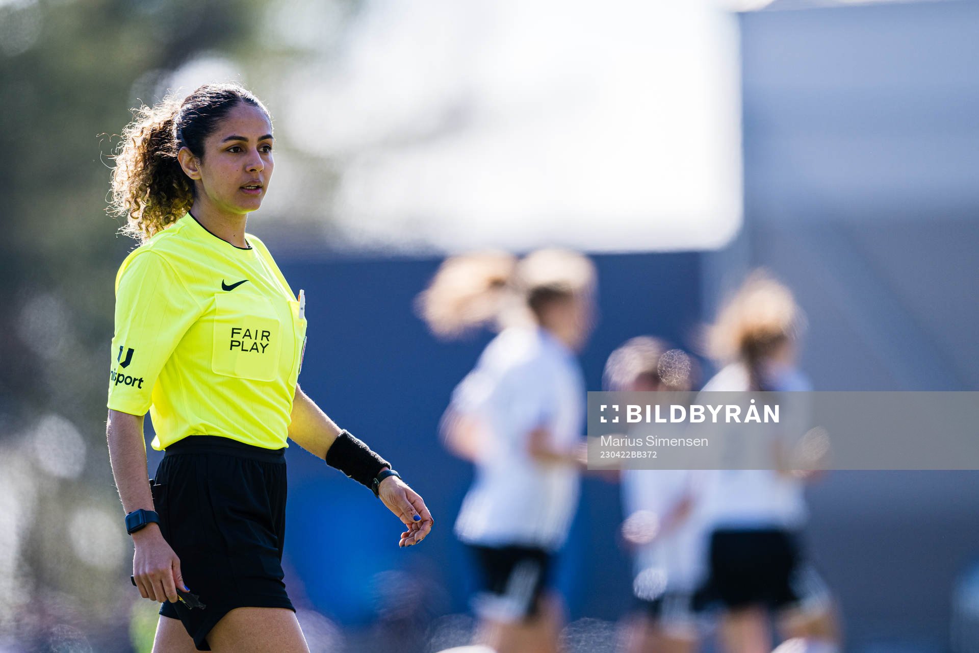 Maliha Ahmady, referee, during the 1. division football match between Grei and Fyllingsdalen on April 22, 2023 in Oslo.
