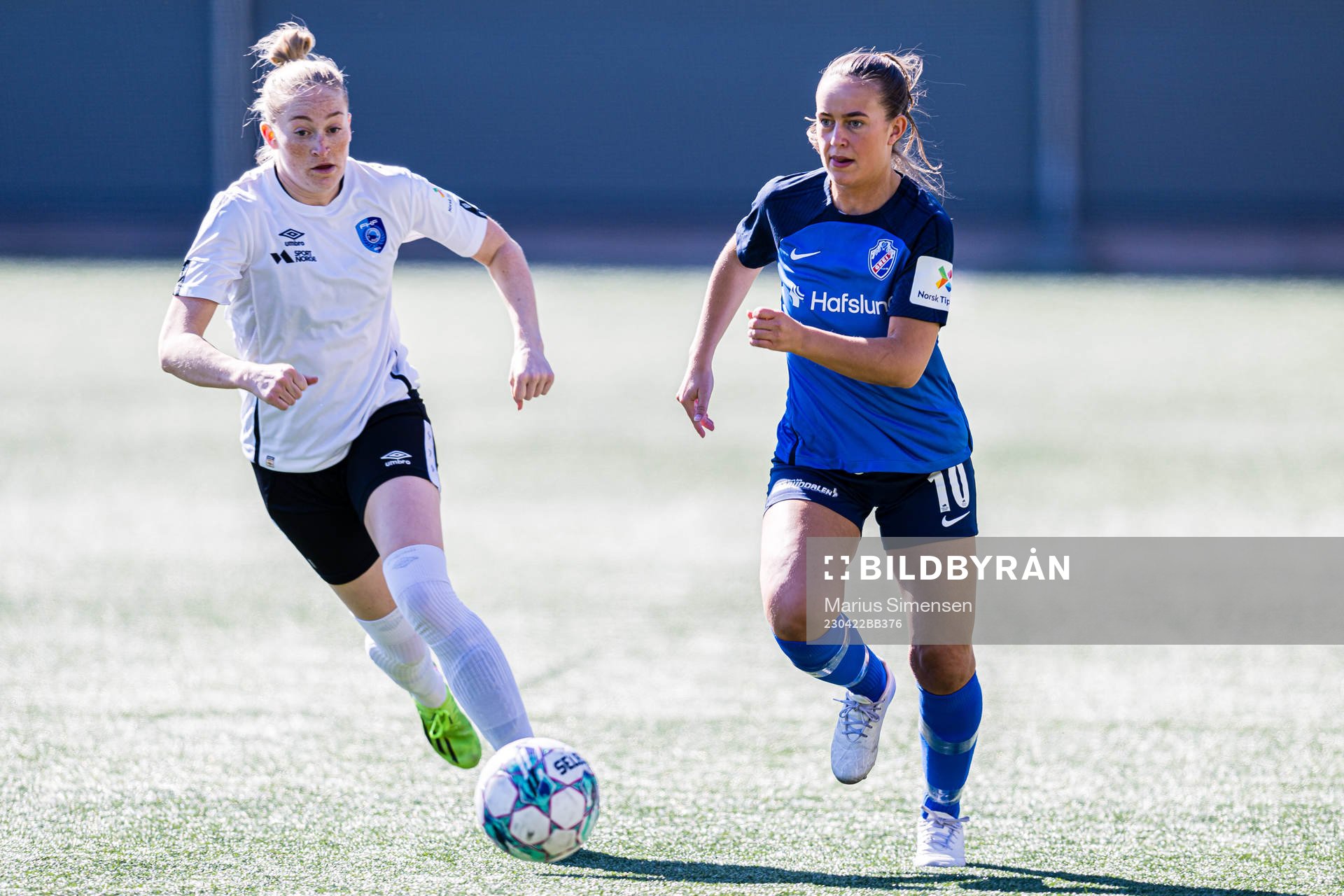 Tine Celine England Karstensen of Grei during the 1. division football match between Grei and Fyllingsdalen on April 22, 2023 in Oslo.