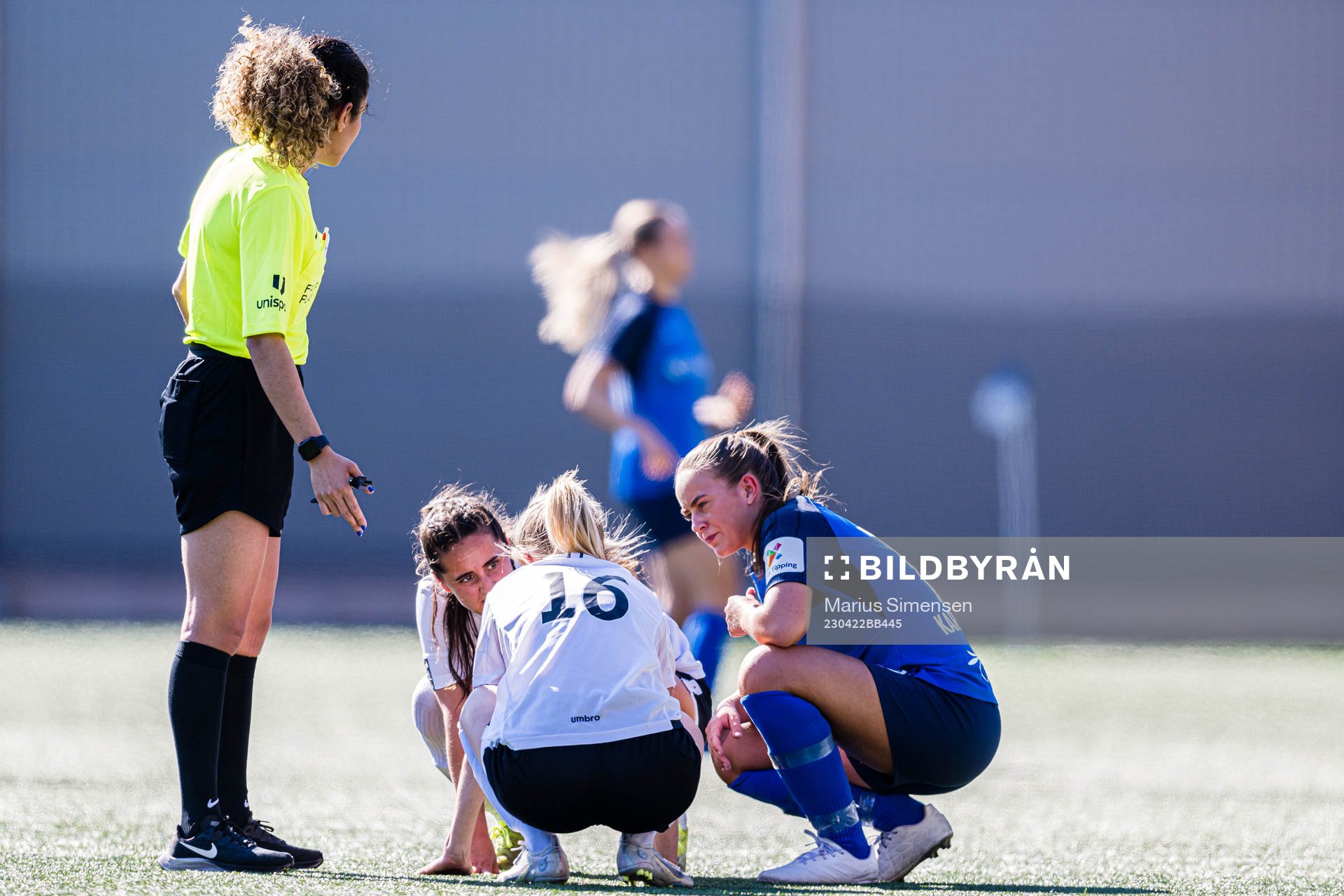 Lina Osland Forthun of Fyllingsdalen in pain during the 1. division football match between Grei and Fyllingsdalen on April 22, 2023 in Oslo.