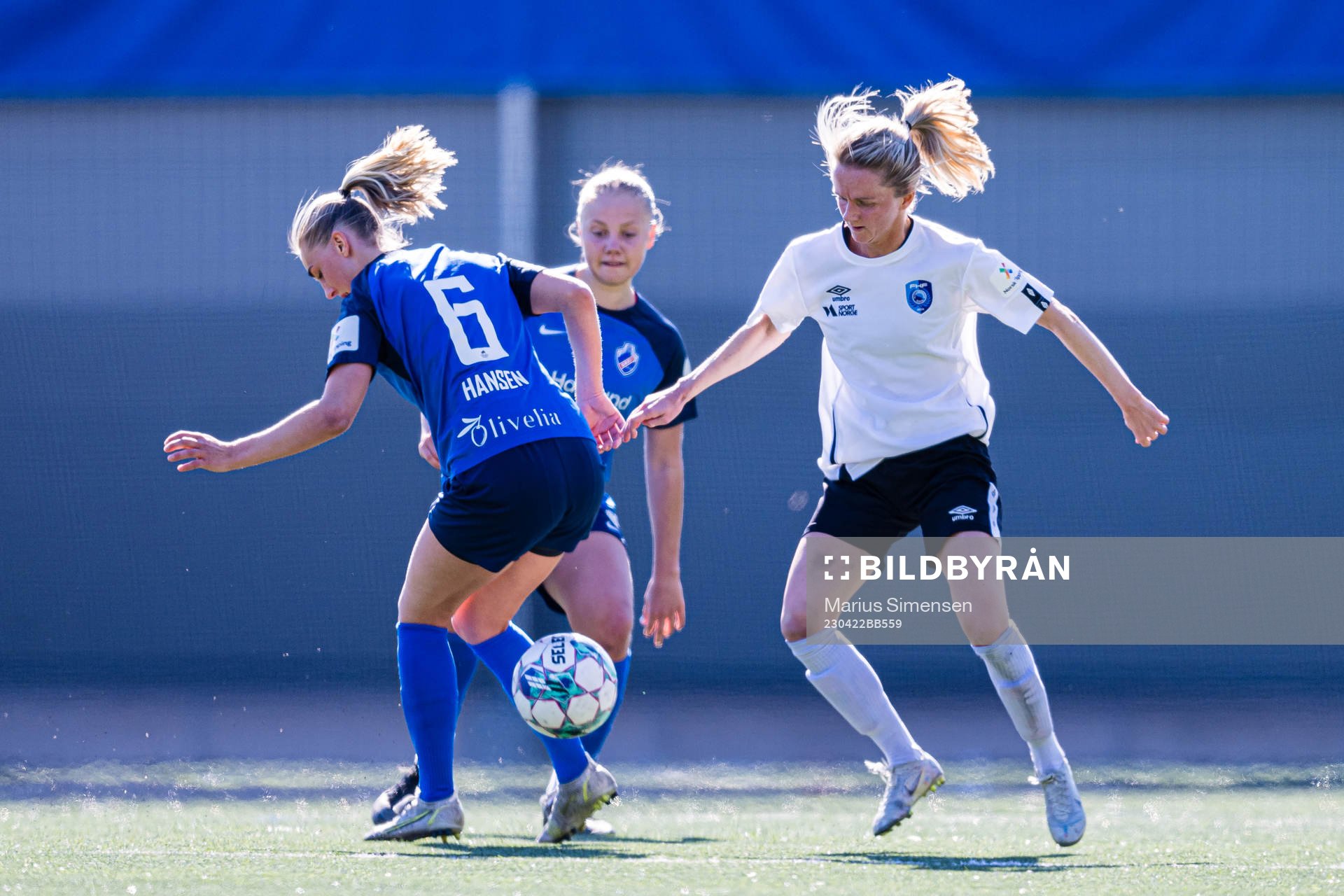 Hedda Kristensen Hansen of Grei and Lina Osland Forthun of Fyllingsdalen during the 1. division football match between Grei and Fyllingsdalen on April 22, 2023 in Oslo.