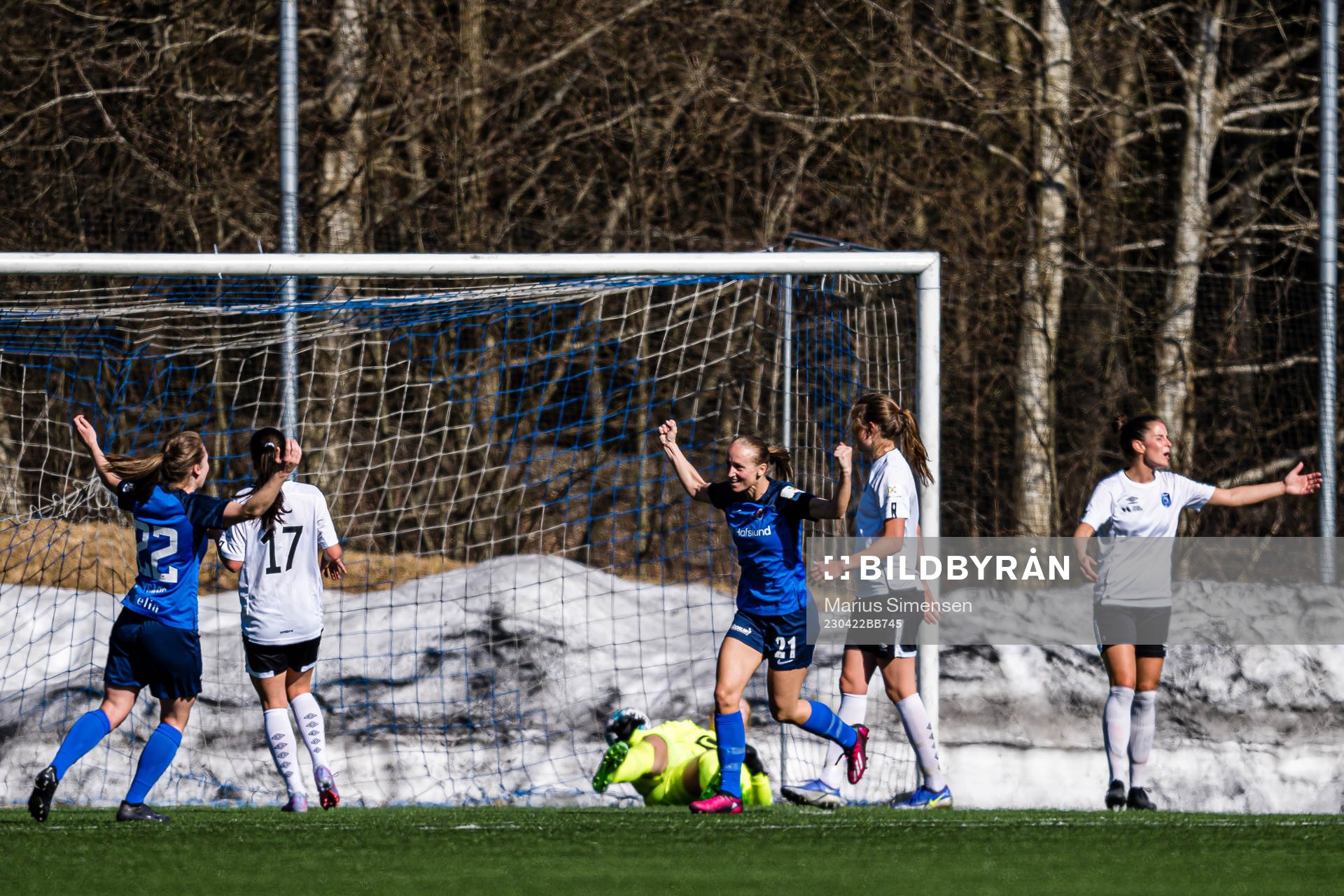 Celina Opland Smith of Grei celebrates after scoring the 1-0 goal during the 1. division football match between Grei and Fyllingsdalen on April 22, 2023 in Oslo.
