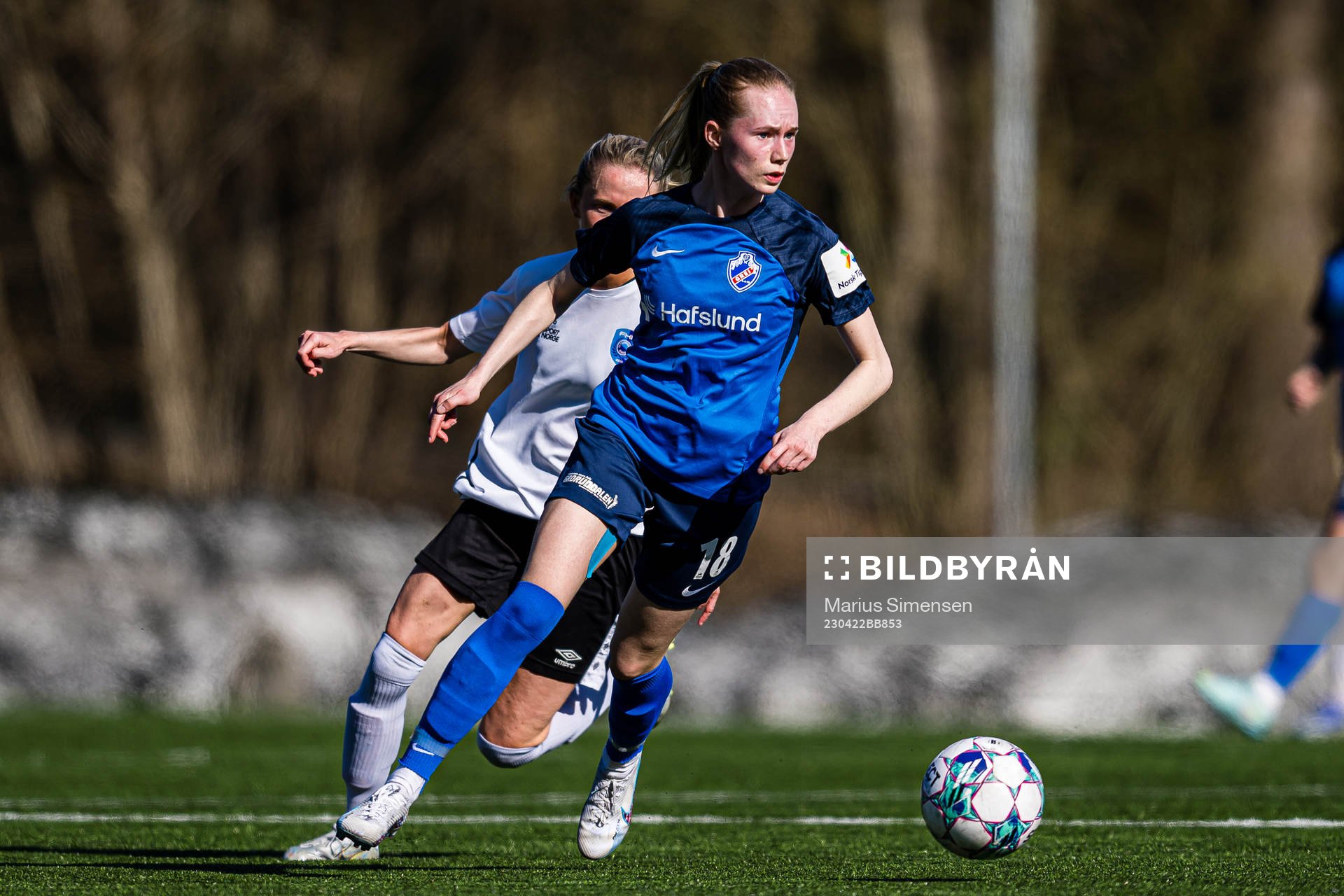 Thea Mikkelsen of Grei during the 1. division football match between Grei and Fyllingsdalen on April 22, 2023 in Oslo.