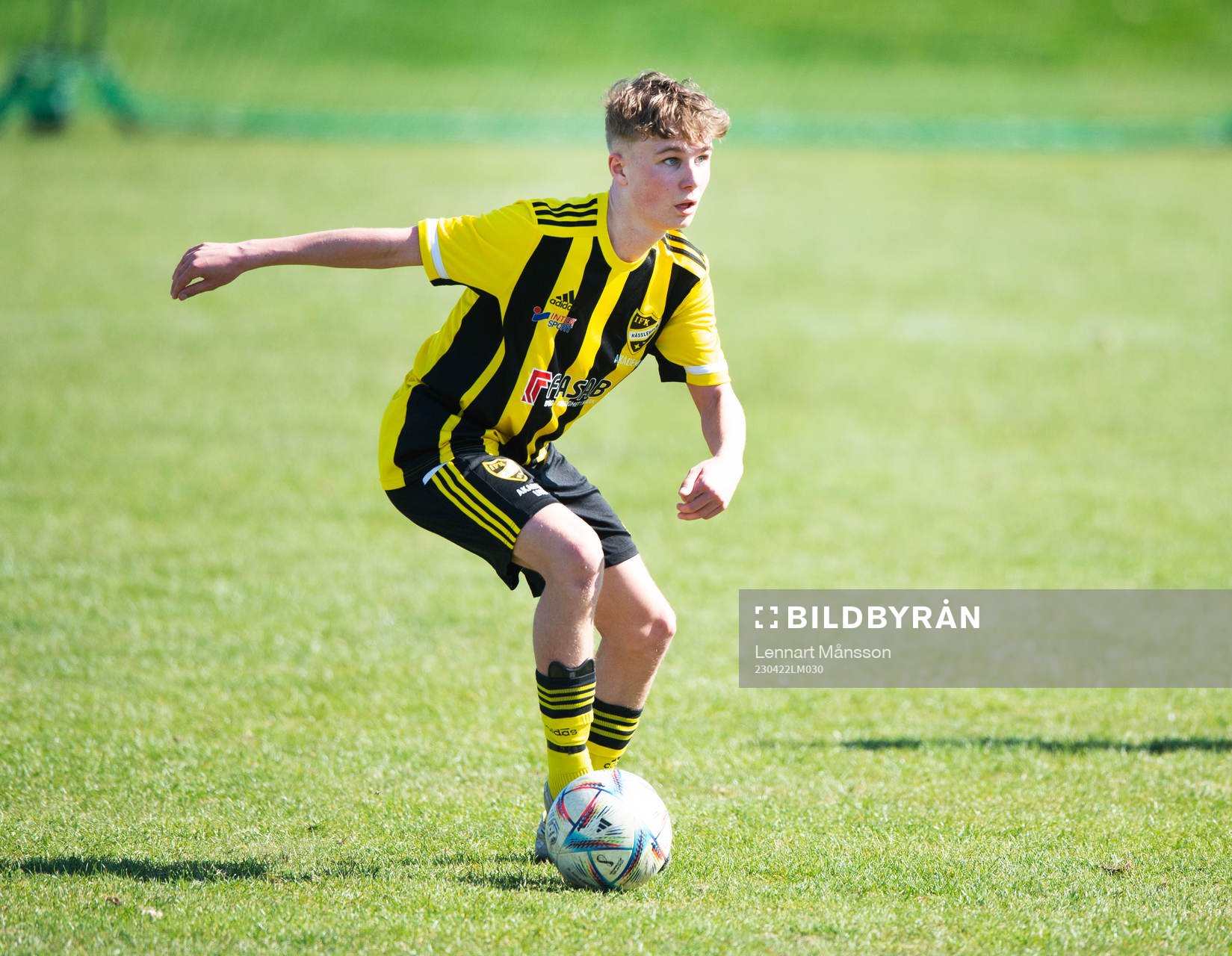  IFK Hässleholm Noah Flink i matchen i U17 mellan IFK Hässleholm och FC Rosengård i Hässleholm 22 april 2023.